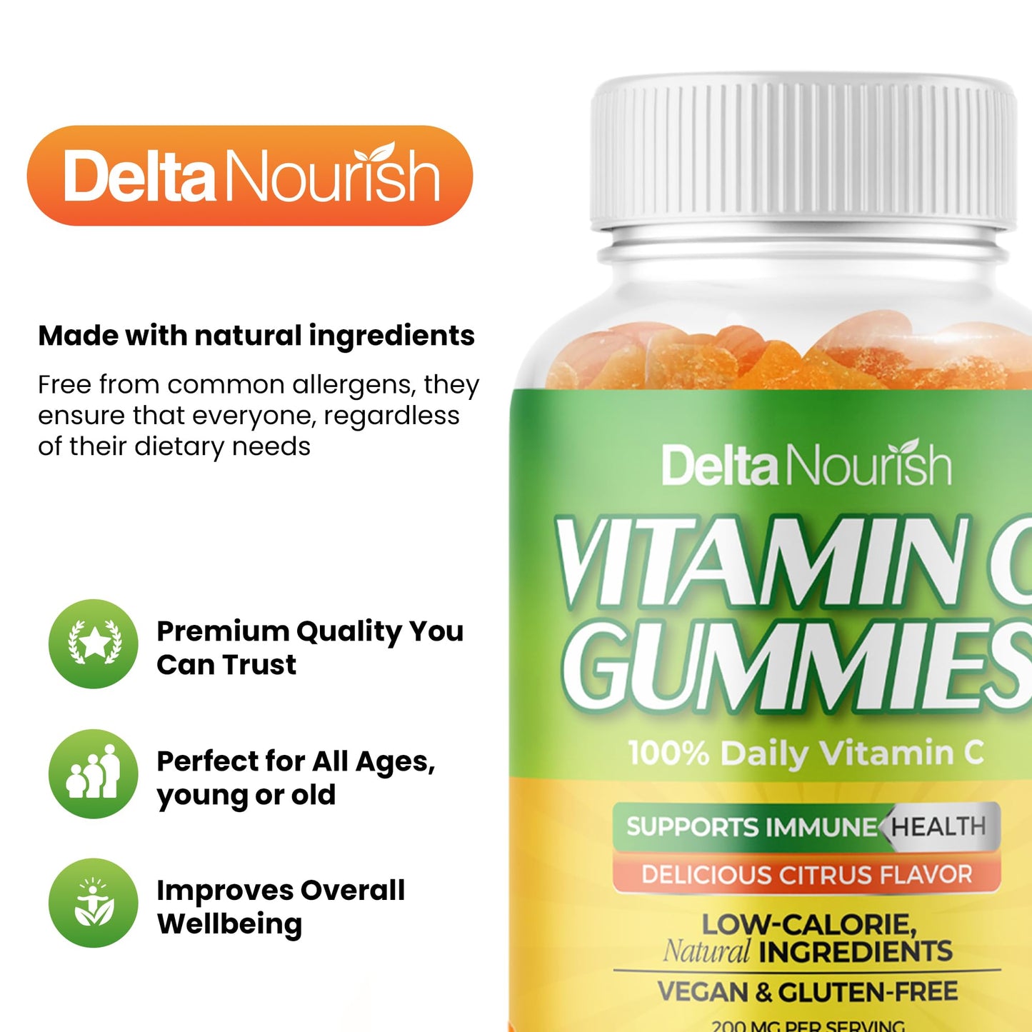 Detalle gomita vitamina c delta nourish sabor natural