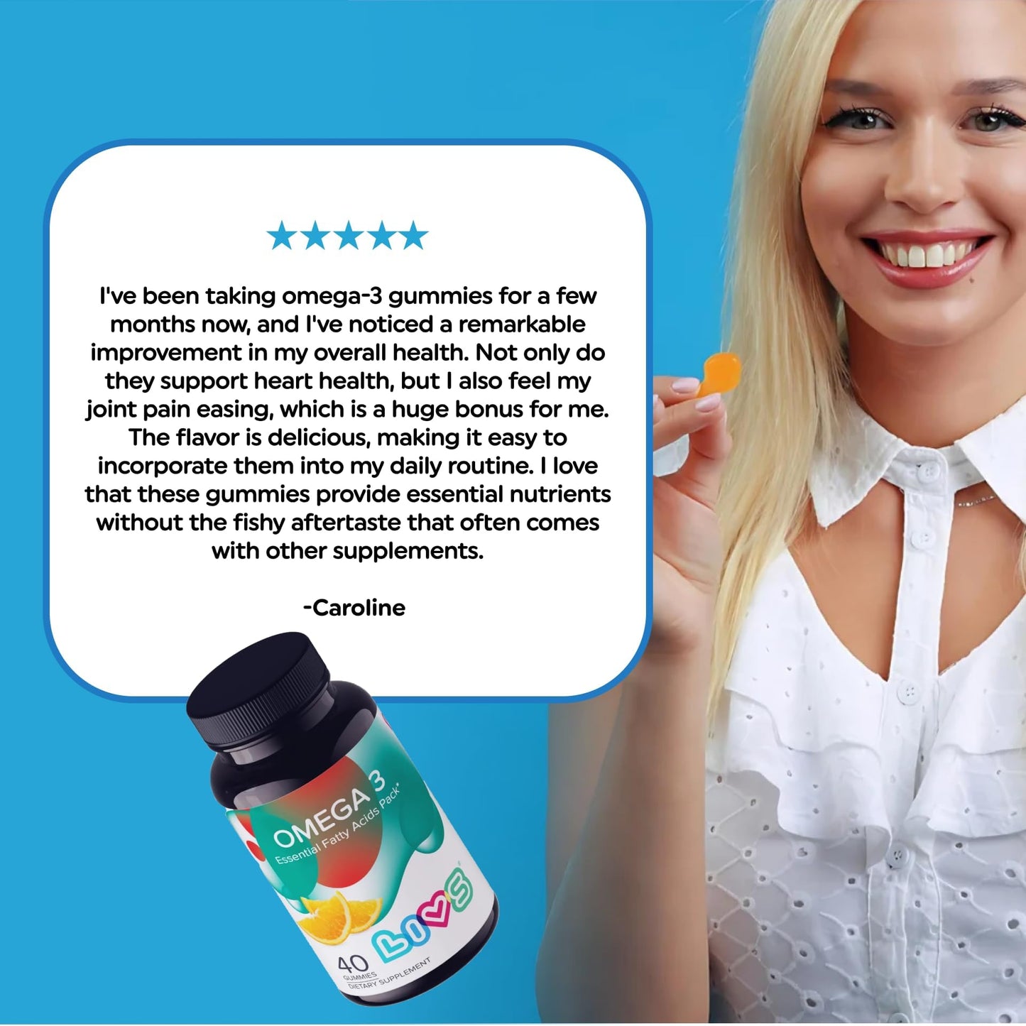 Detalle de gomitas LIVS omega 3 6 9 para bienestar