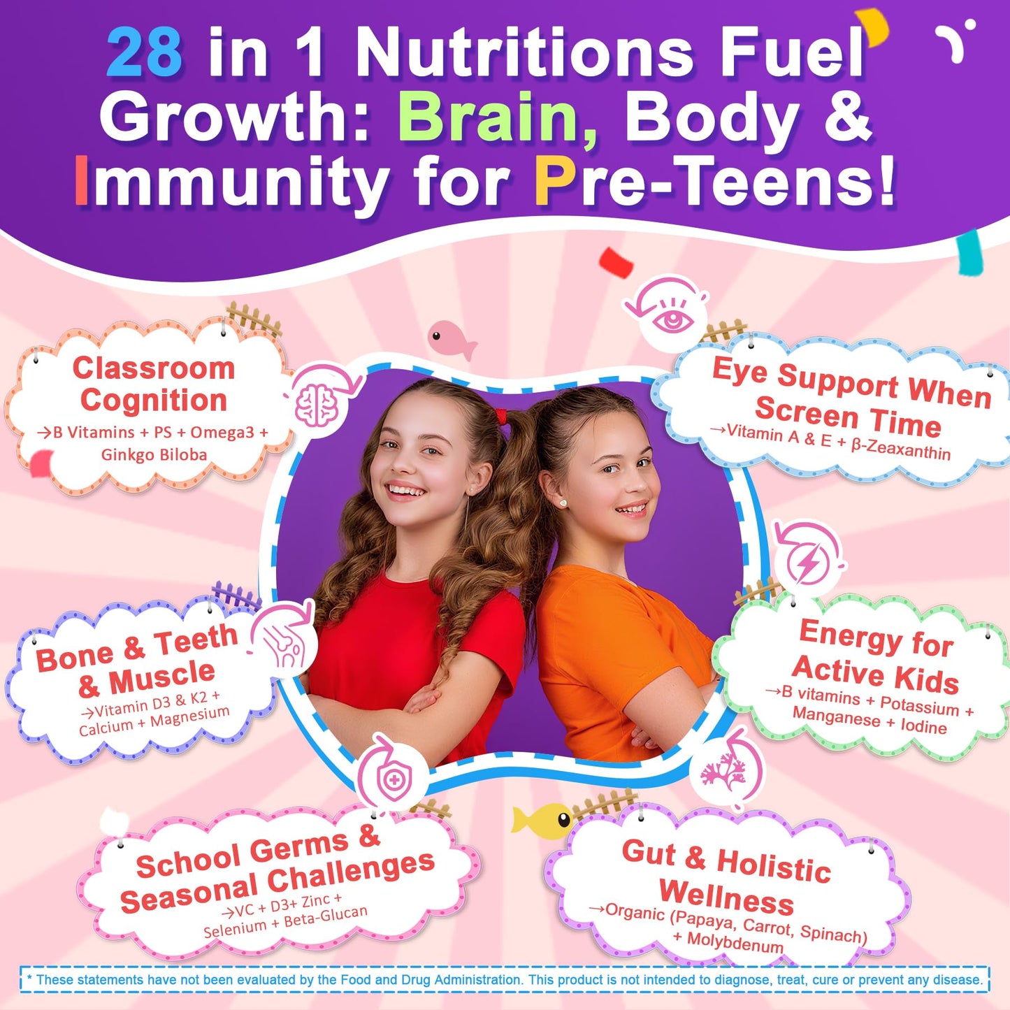Detalle gomitas multivitamínicas multicolor para adolescentes