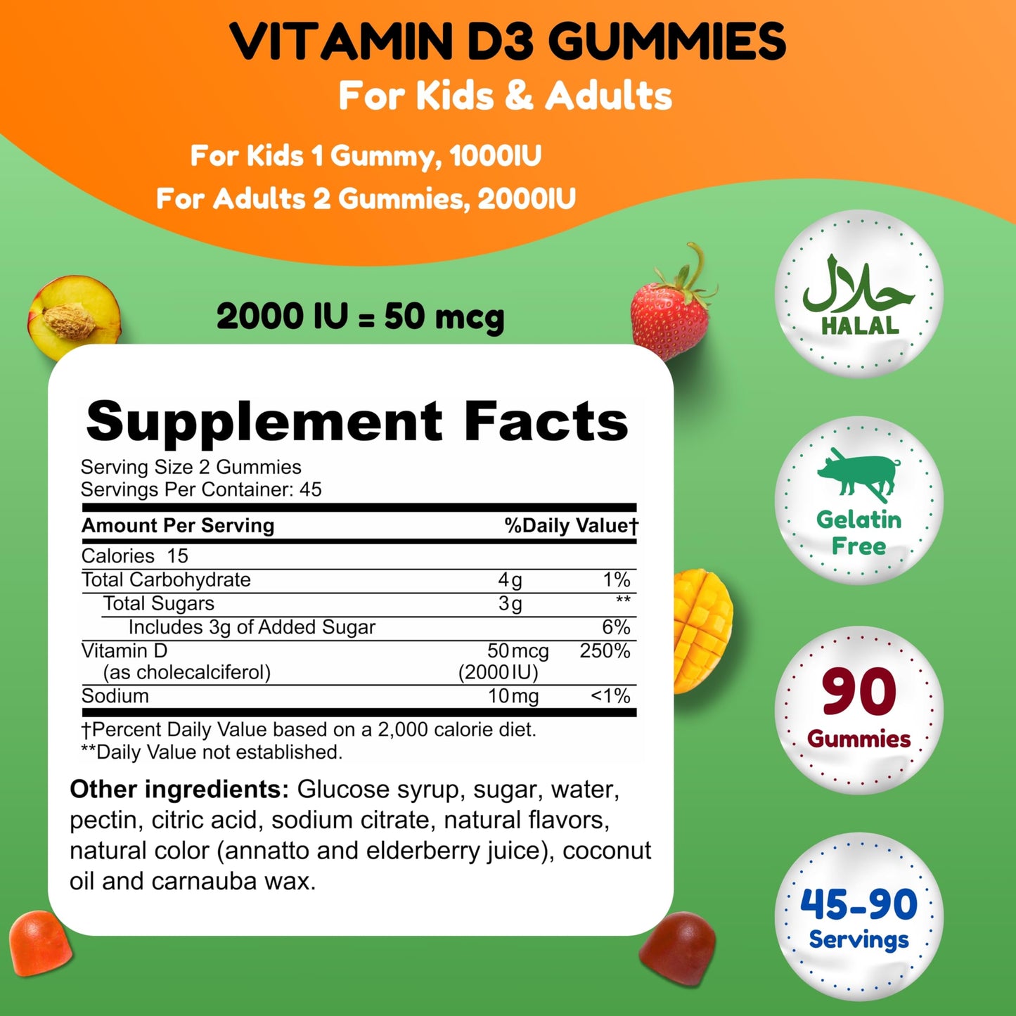 Detalle gomitas vegetarianas de vitamina D3 SHIFAA NUTRITION