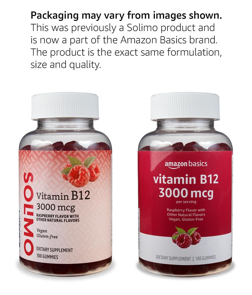 Detalle gomitas vitamina B12 Amazon Basics sabor frambuesa
