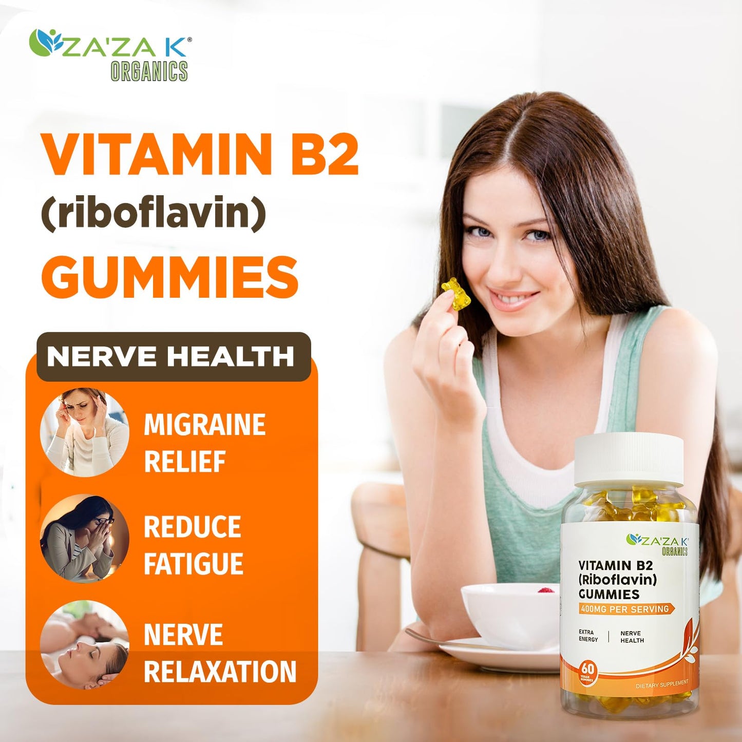 Detalle gomitas vitamina B2 ZA'ZA K ORGANICS 400 mg