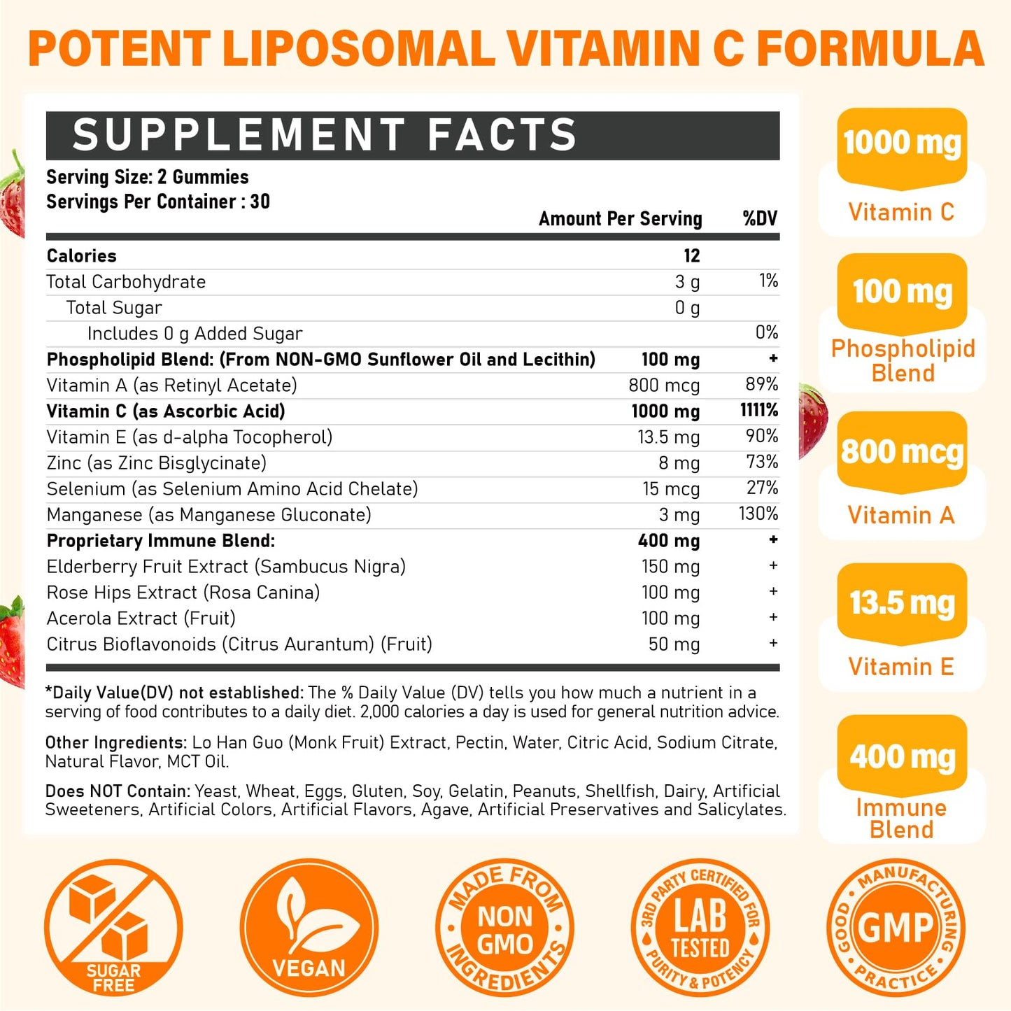 Detalle gomitas de vitamina c liposomal Tcemundry sin azúcar