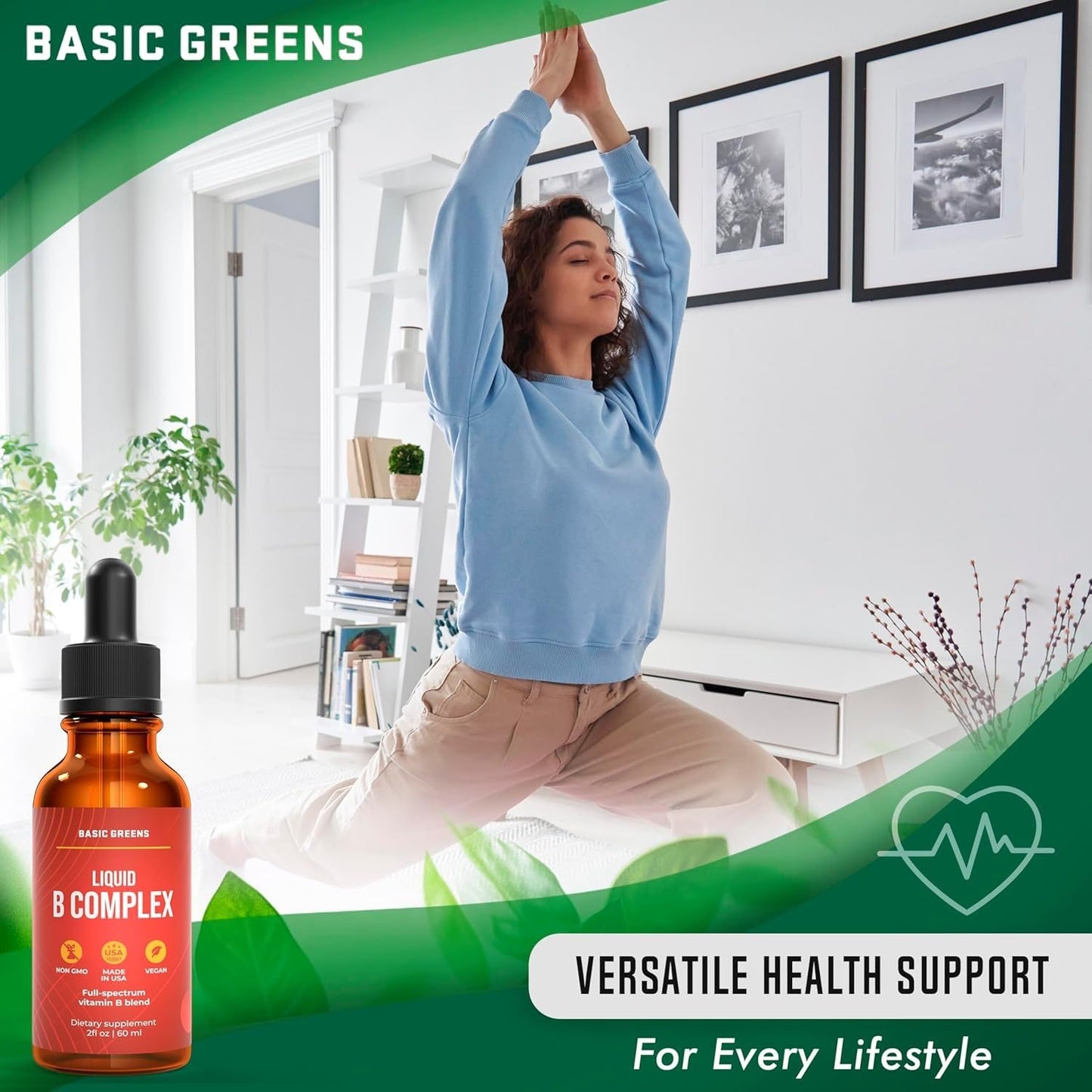 Detalle del gotero para suplemento líquido vitamina B BASIC GREENS