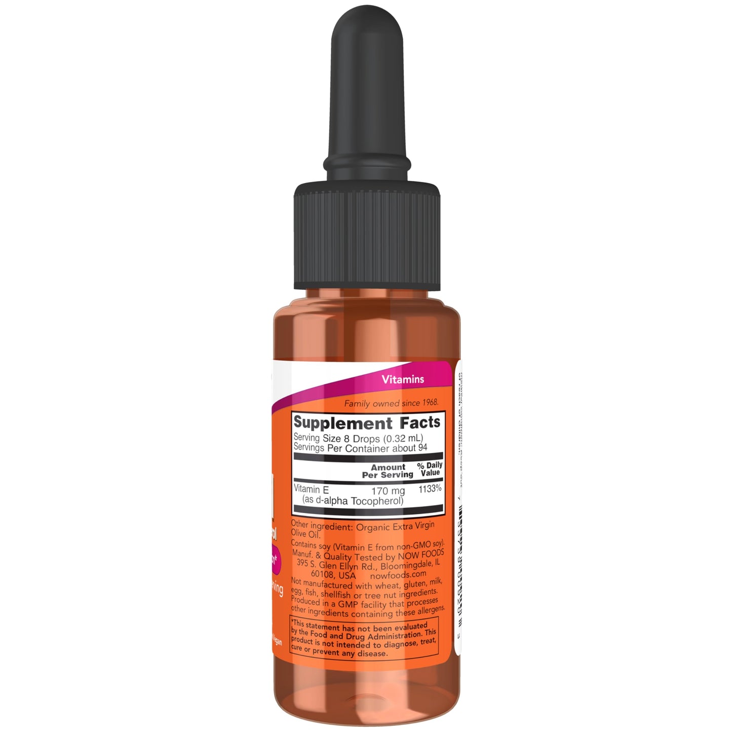 detalle gotero suplemento vitamina e liquido now foods