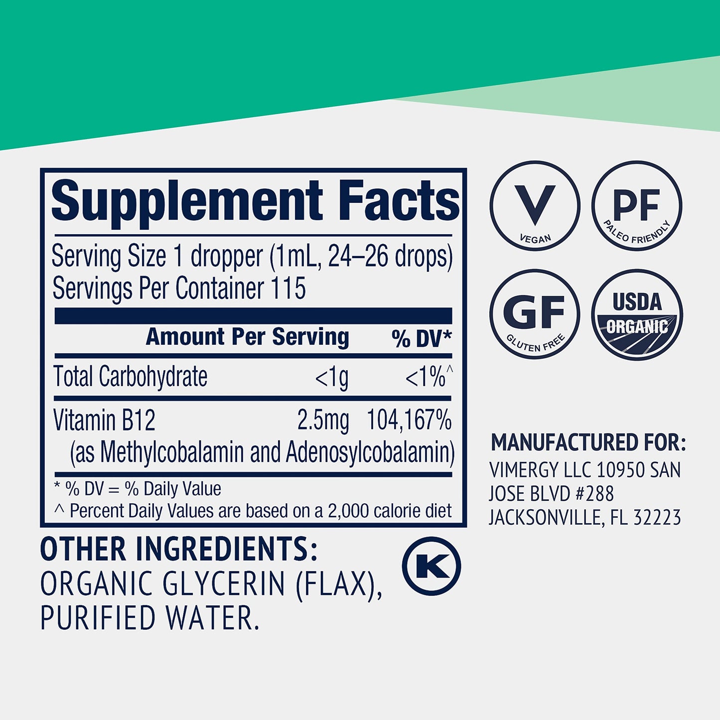 Detalle gotero Vimergy vitamina B12 líquida orgánica