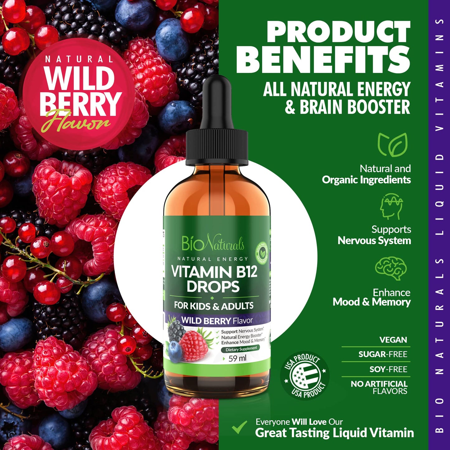 Detalle del gotero de vitamina B12 líquida Bio Naturals