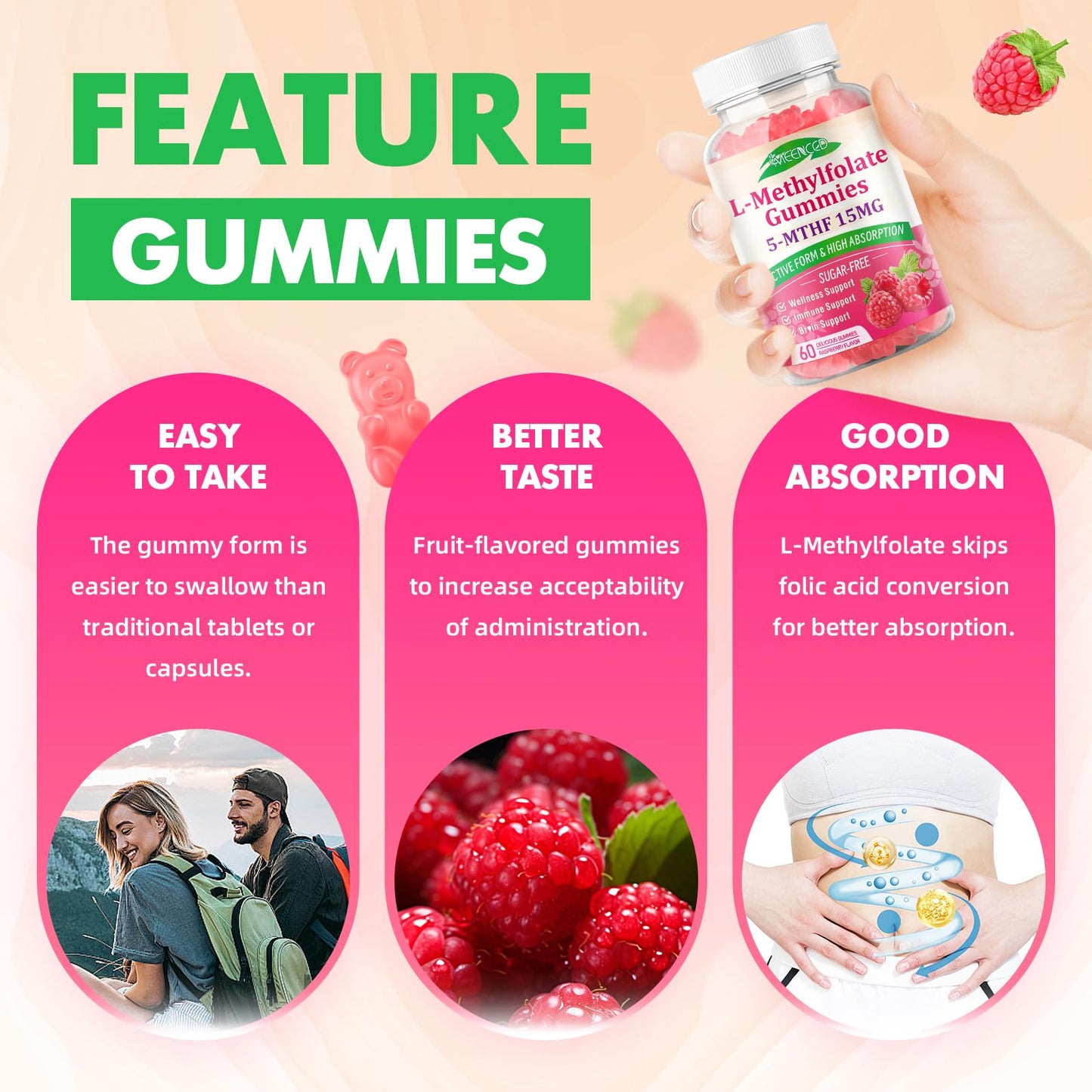 Detalle ingredientes, gummies L-Metilfolato