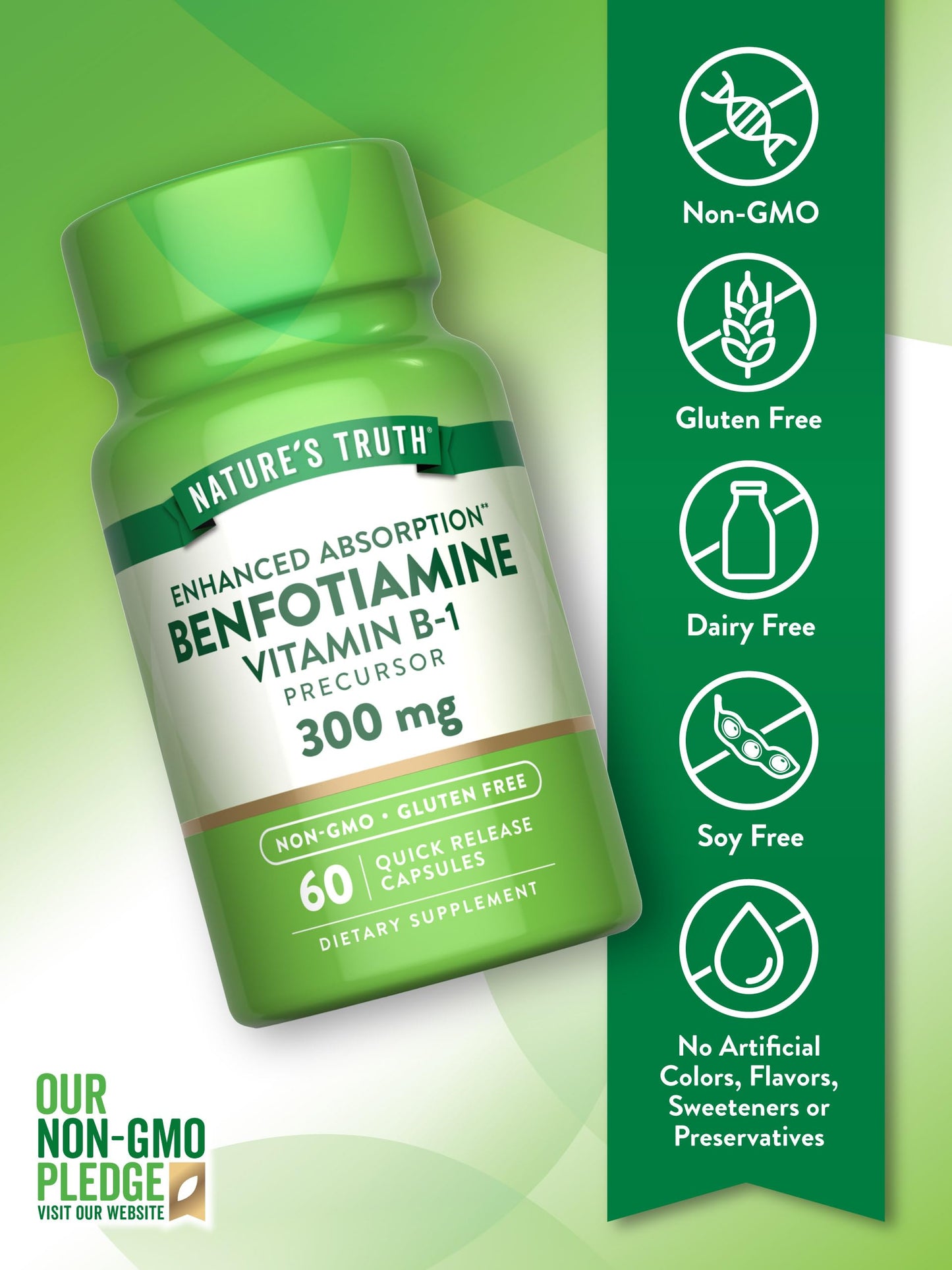 Detalle ingredientes sin gluten y no ogm suplemento Nature's Truth