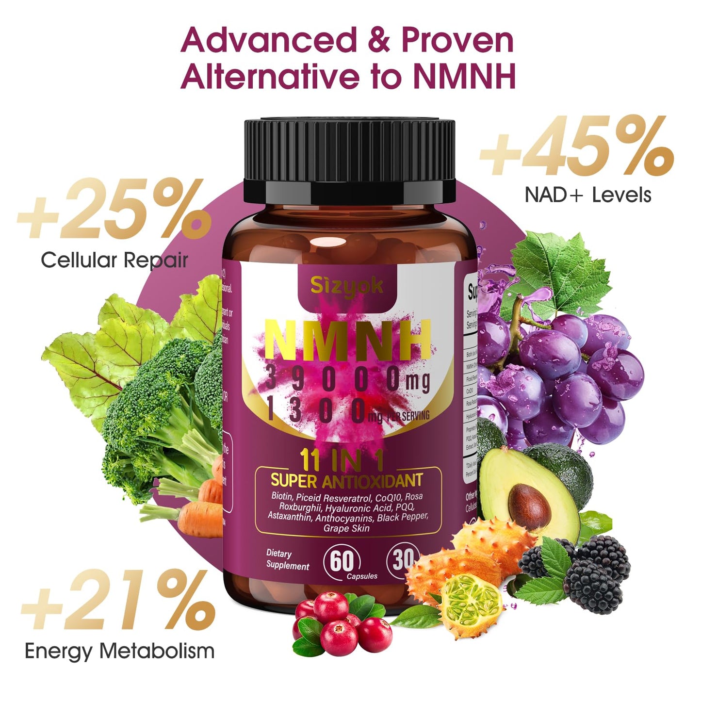 Detalle ingredientes suplemento NMNH Sizyok 600mg