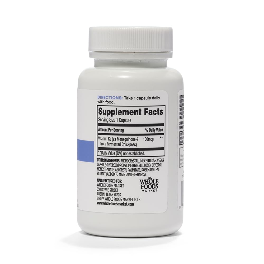 Suplemento dietético vitamina K2, detalle ingredientes.