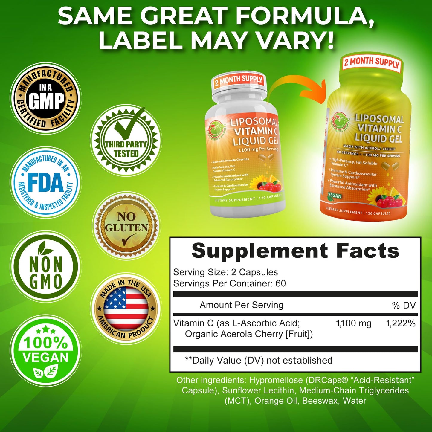 Detalle suplemento vitamina c liquida liposomal con calcio SUPPLEMENTS STUDIO