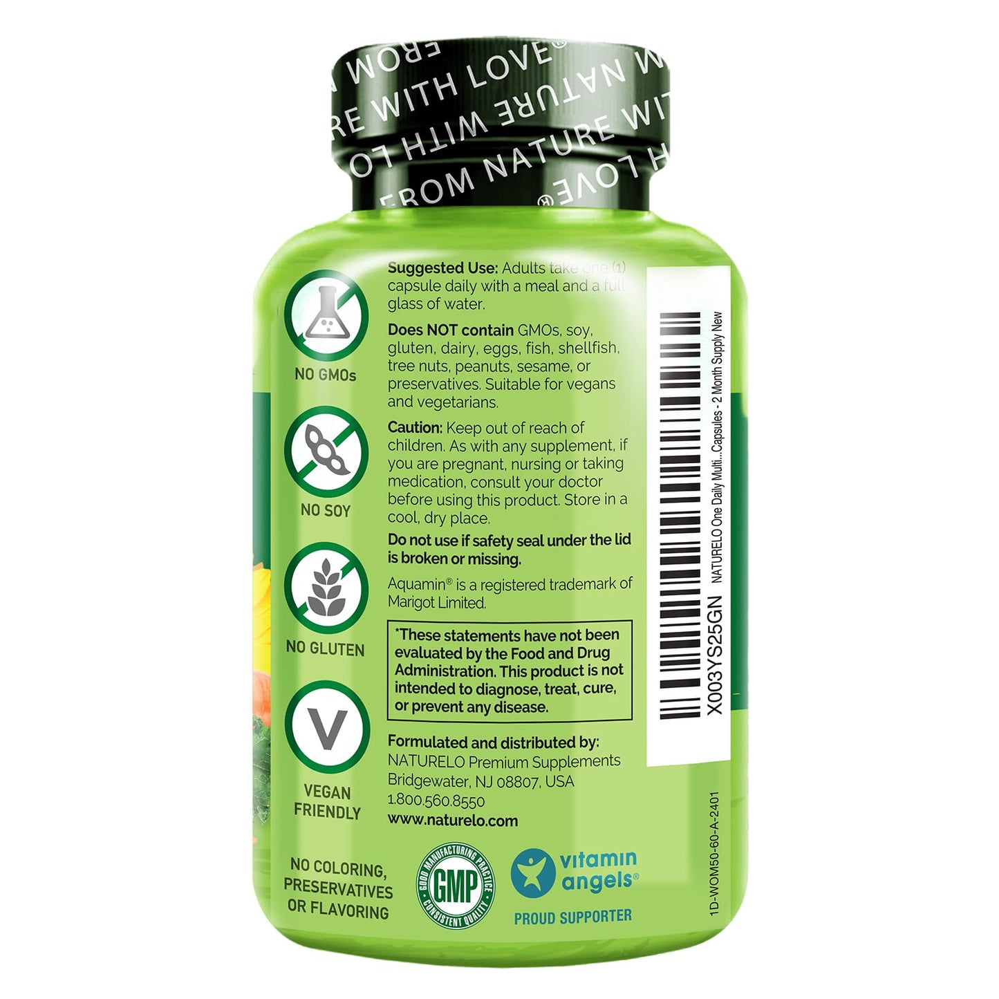 Detalles del contenido de multivitaminas NATURELO para mujeres