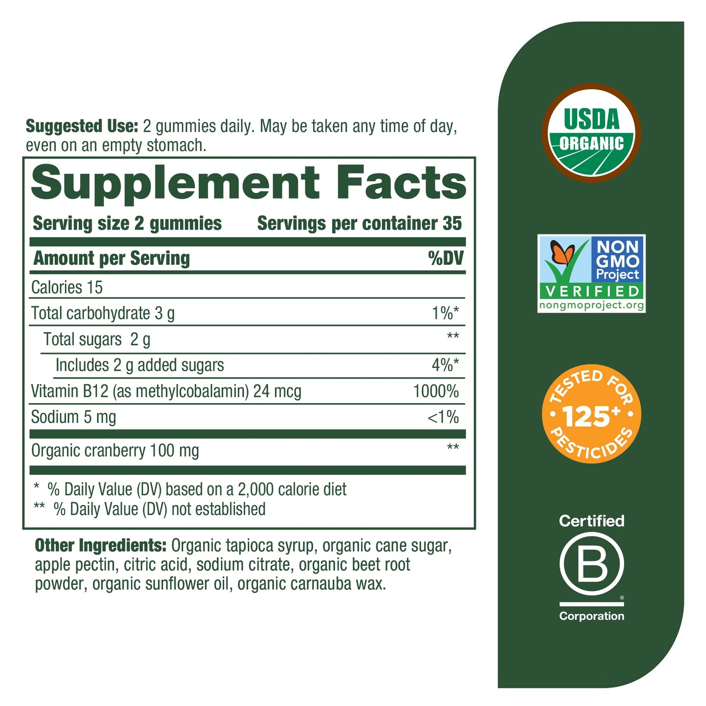 Detalles etiqueta gomitas vitamina b12 veganas certificadas MegaFood