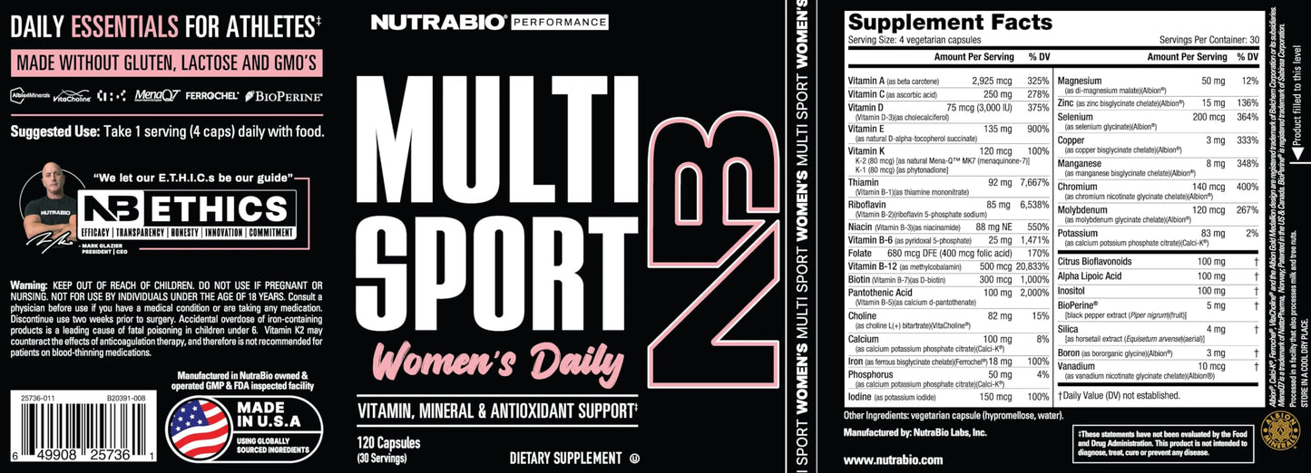 Detalles de ingredientes del suplemento NutraBio Multisport