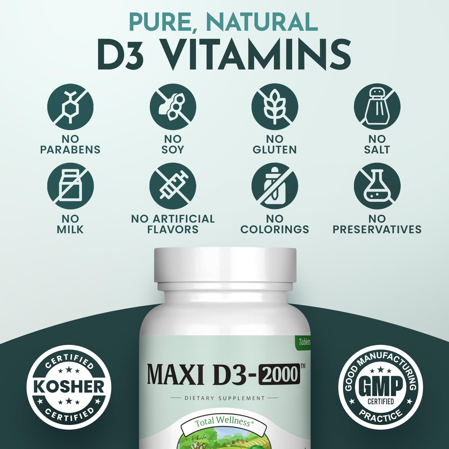Detalles ingredientes suplemento kosher Vitamina D3 Maxi Health