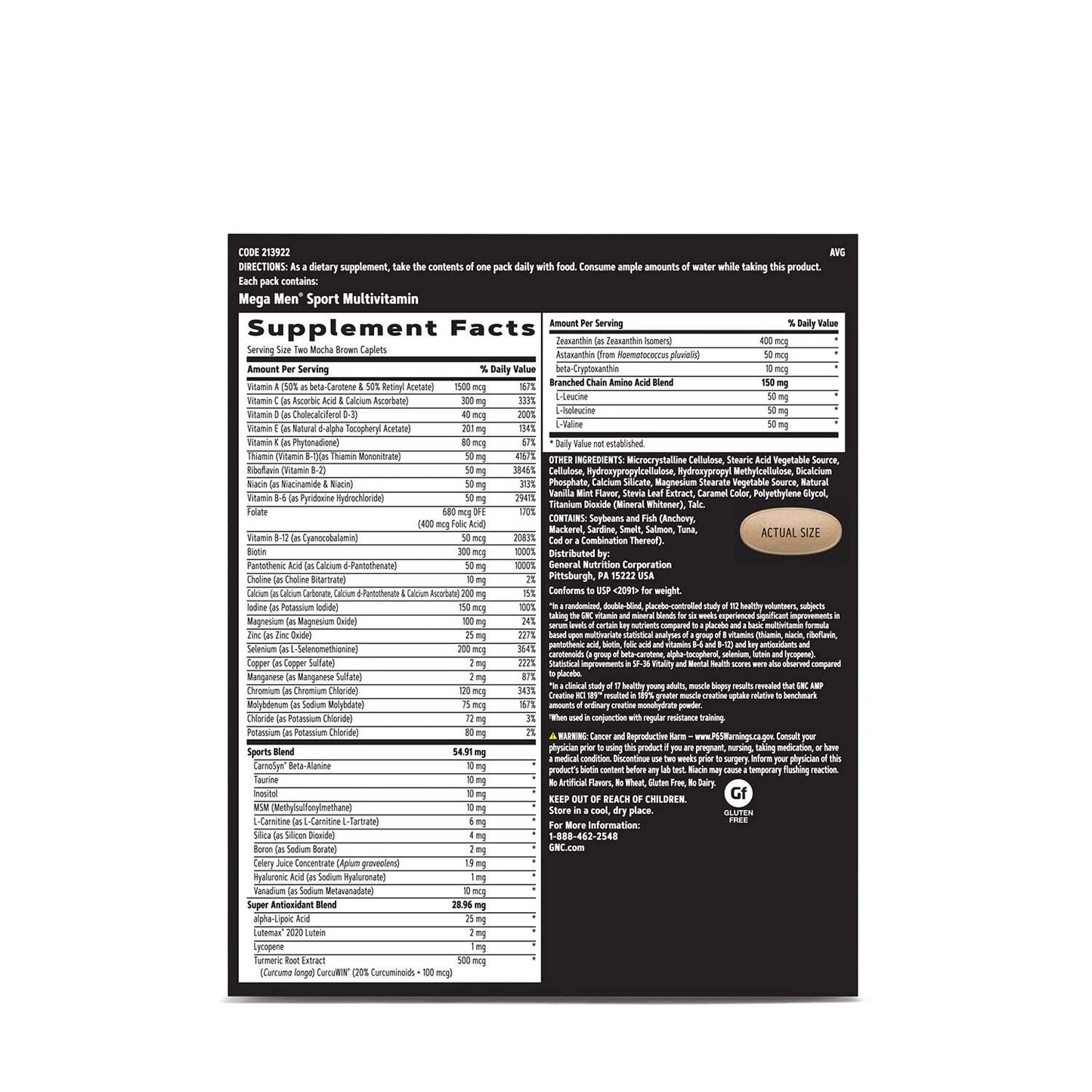 Detalles de ingredientes y suplementos del programa vitapak gnc