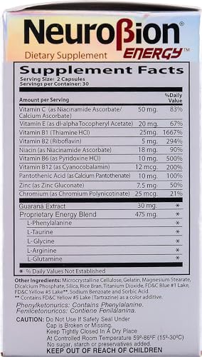 Detalles ingredientes vitaminas B Neurobion Energy 60 cápsulas