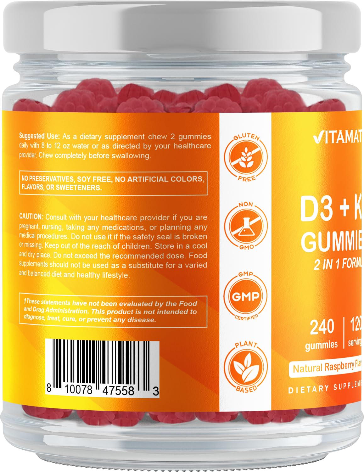 Detalles ingredientes vitaminas D3 K2 gomitas Vitamatic