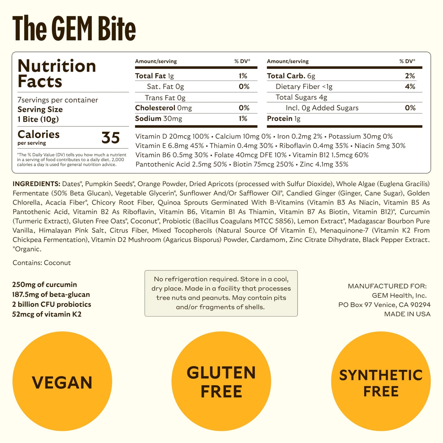 Detalles nutricionales de GEM superalimento