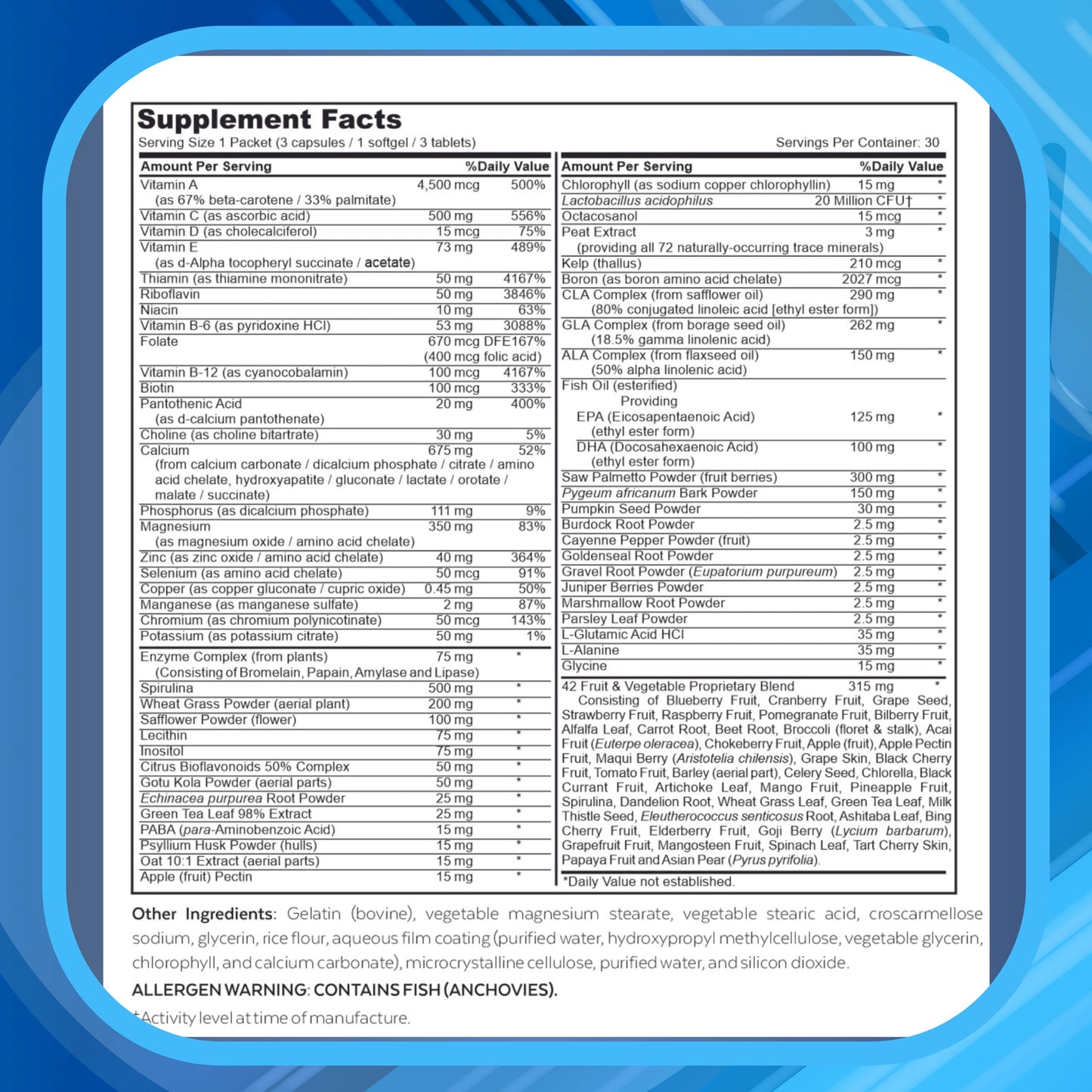 Detalles del paquete multivitamínico para mujeres