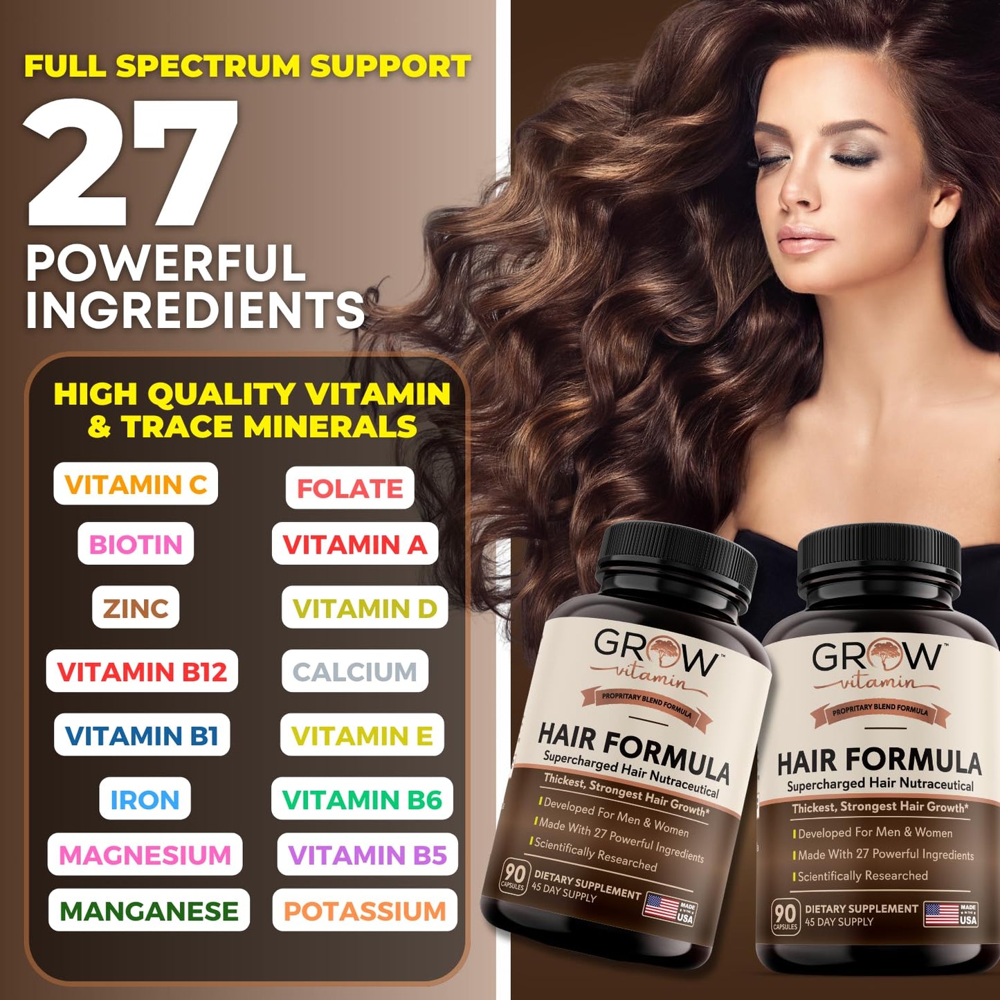 Detalles del suplemento Grow Vitamin para cabello y uñas
