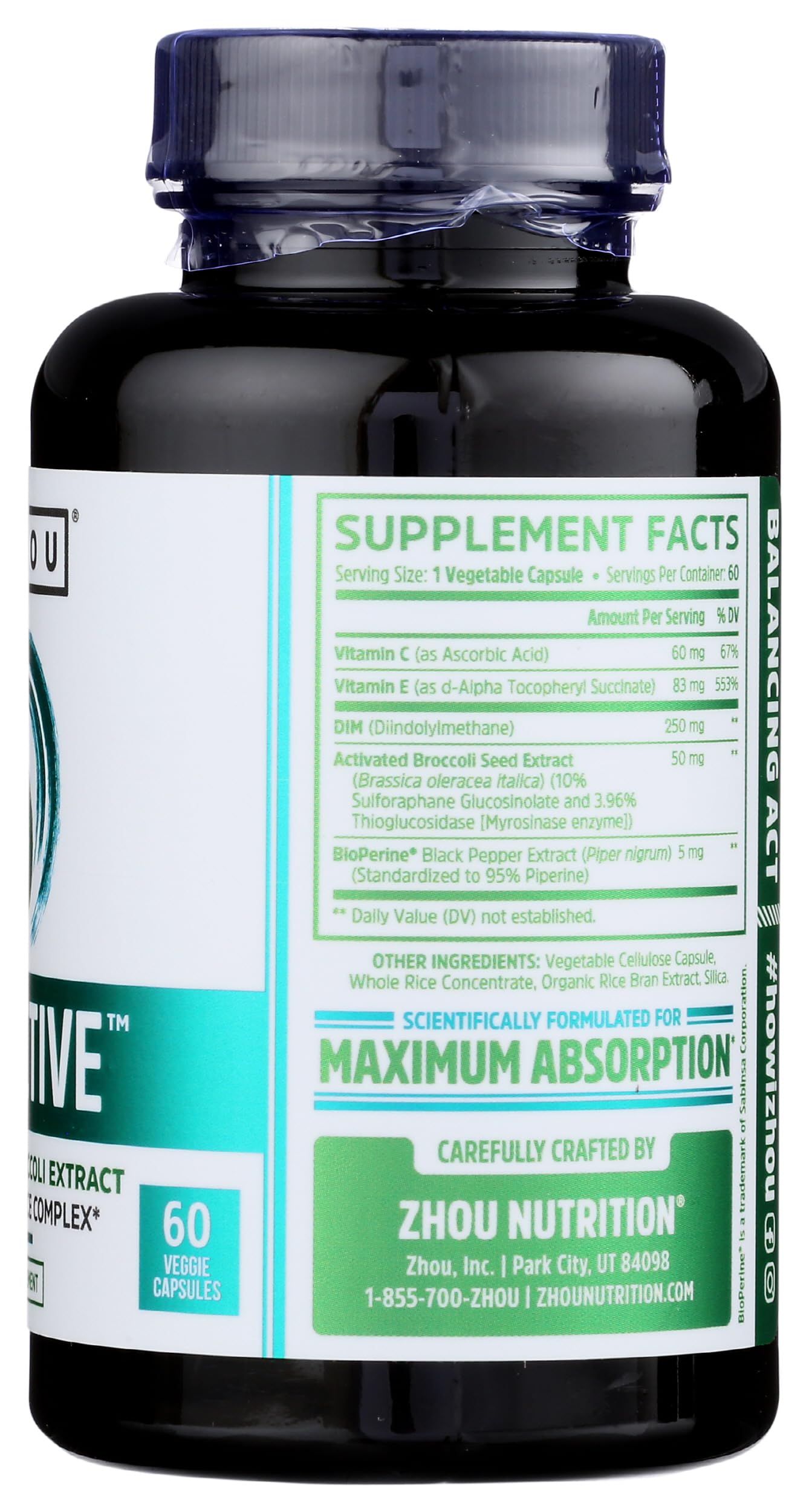 Advertencias en el suplemento Dim Active ZHOU NUTRITION