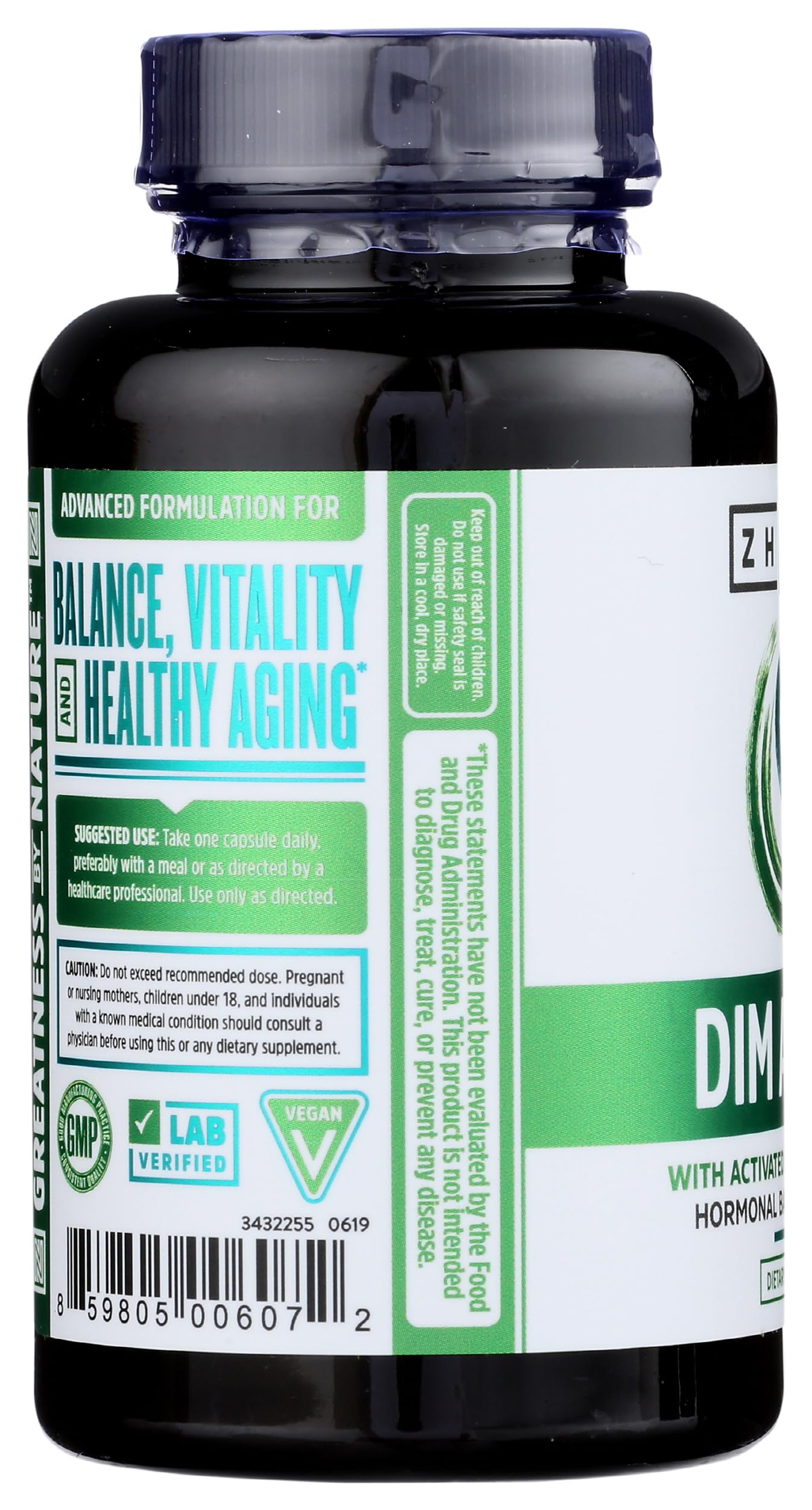 Vista inferior de la botella de Dim Active ZHOU NUTRITION