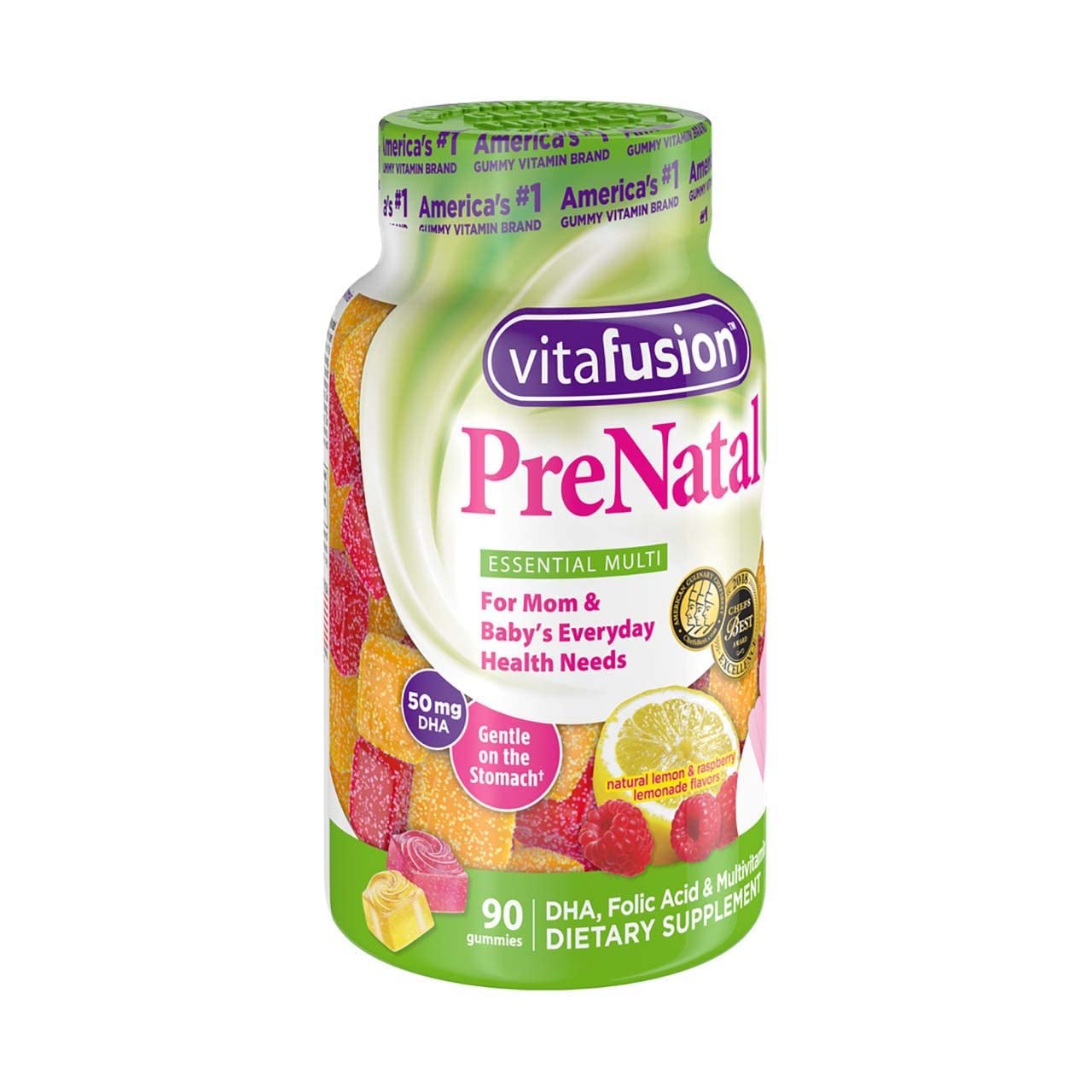 Dispensador gomitas Vitafusion PreNatal sabores limón y frambuesa