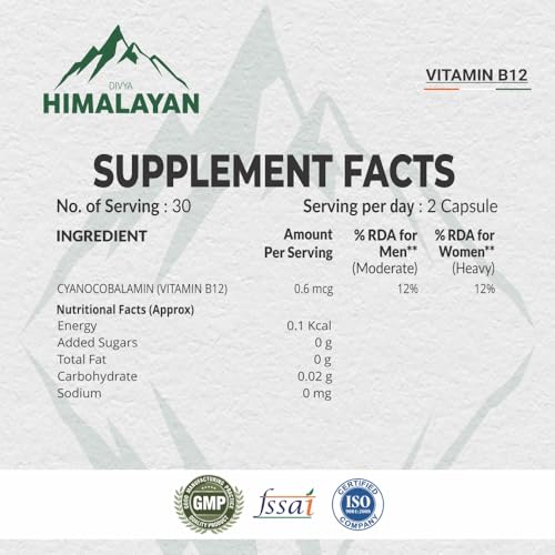 Divya Himalayan cápsulas B12 metilcobalamina para vegetarianos