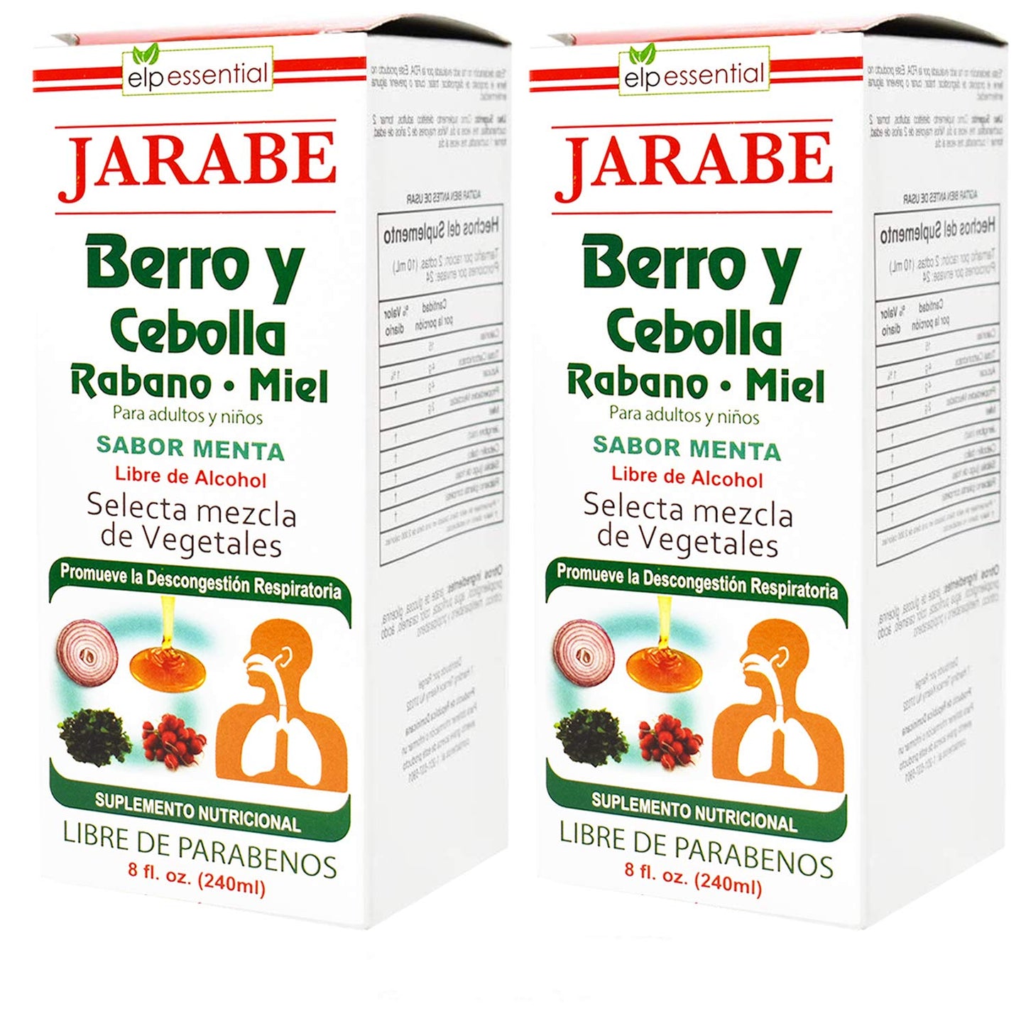 Dos presentaciónes de jarabe berro y cebolla
