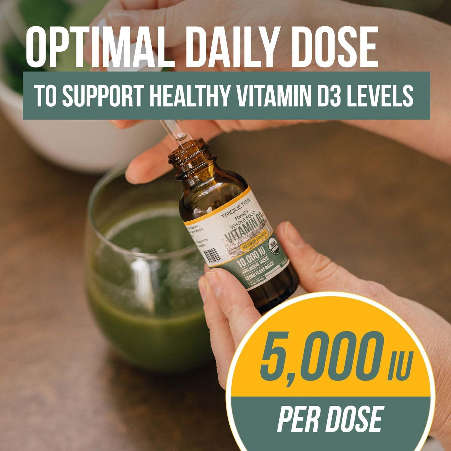 Dosis con pipeta de vitamina d3 líquida Plant-D3 para niños y adultos