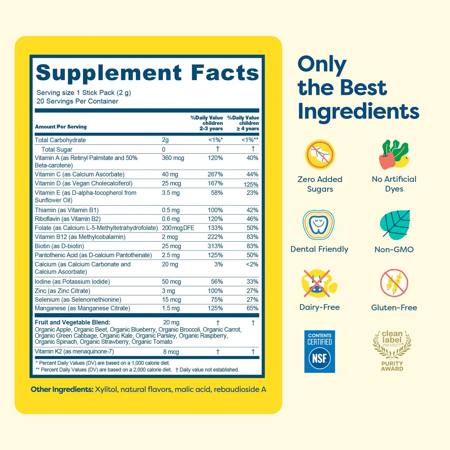 Dosis única de multivitaminas HIYA para niños y bebés
