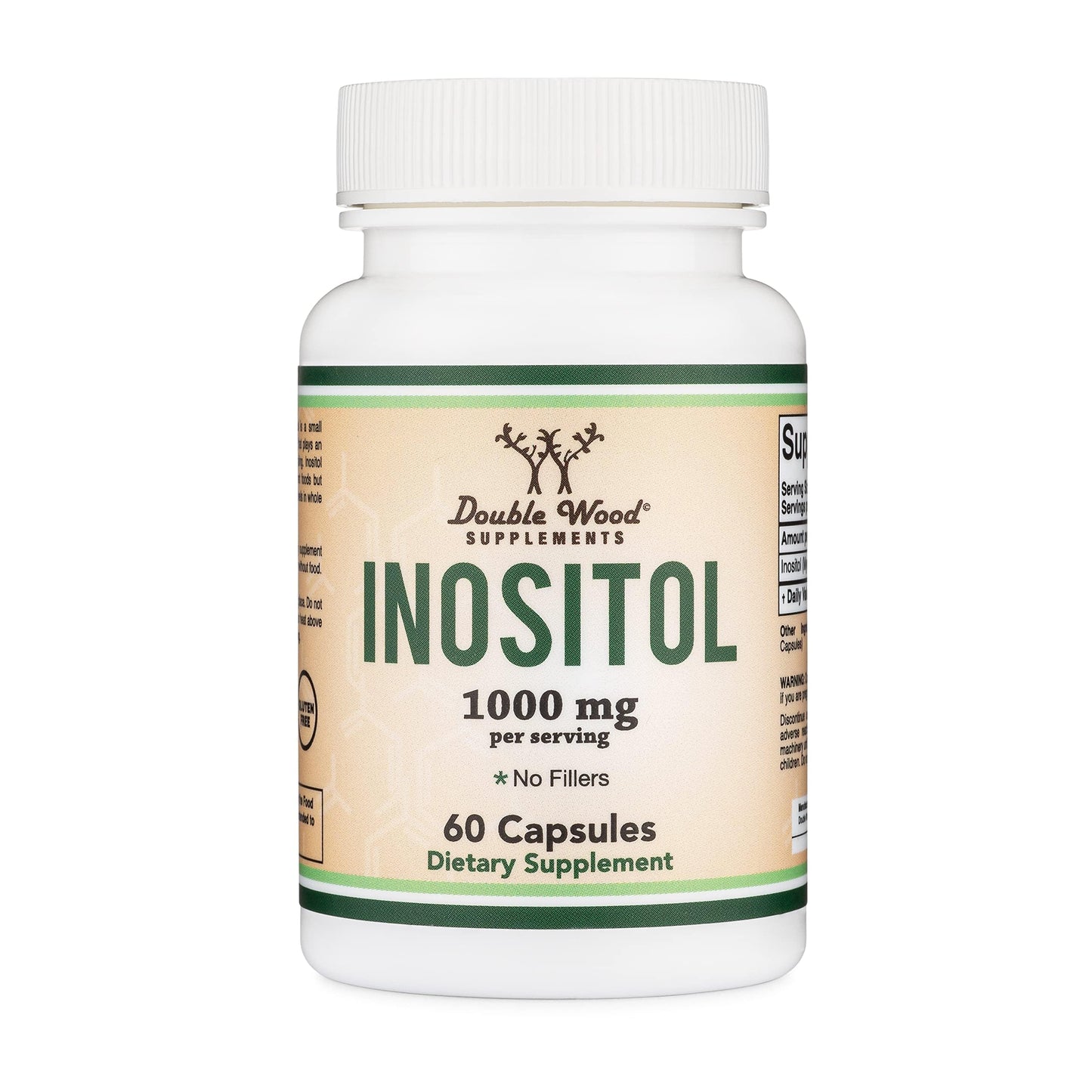 Double Wood cápsulas inositol sin gluten envase trasero