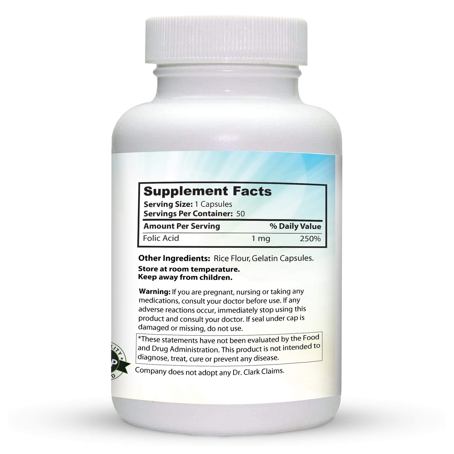 Envase lateral Dr Clark Ácido Fólico Vitamina B9