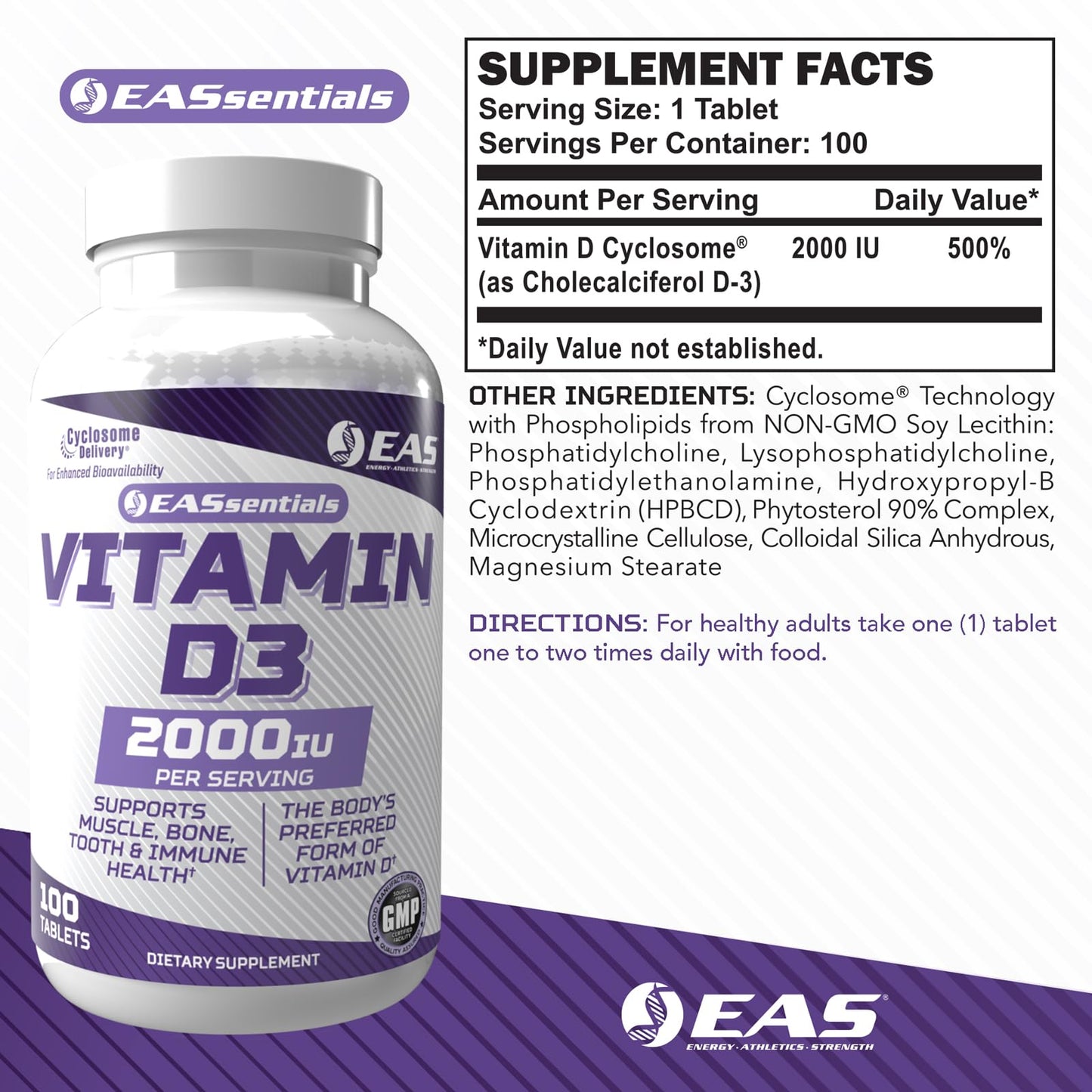 EAS suplemento Vitamina D3 2000 UI tabletas presentación