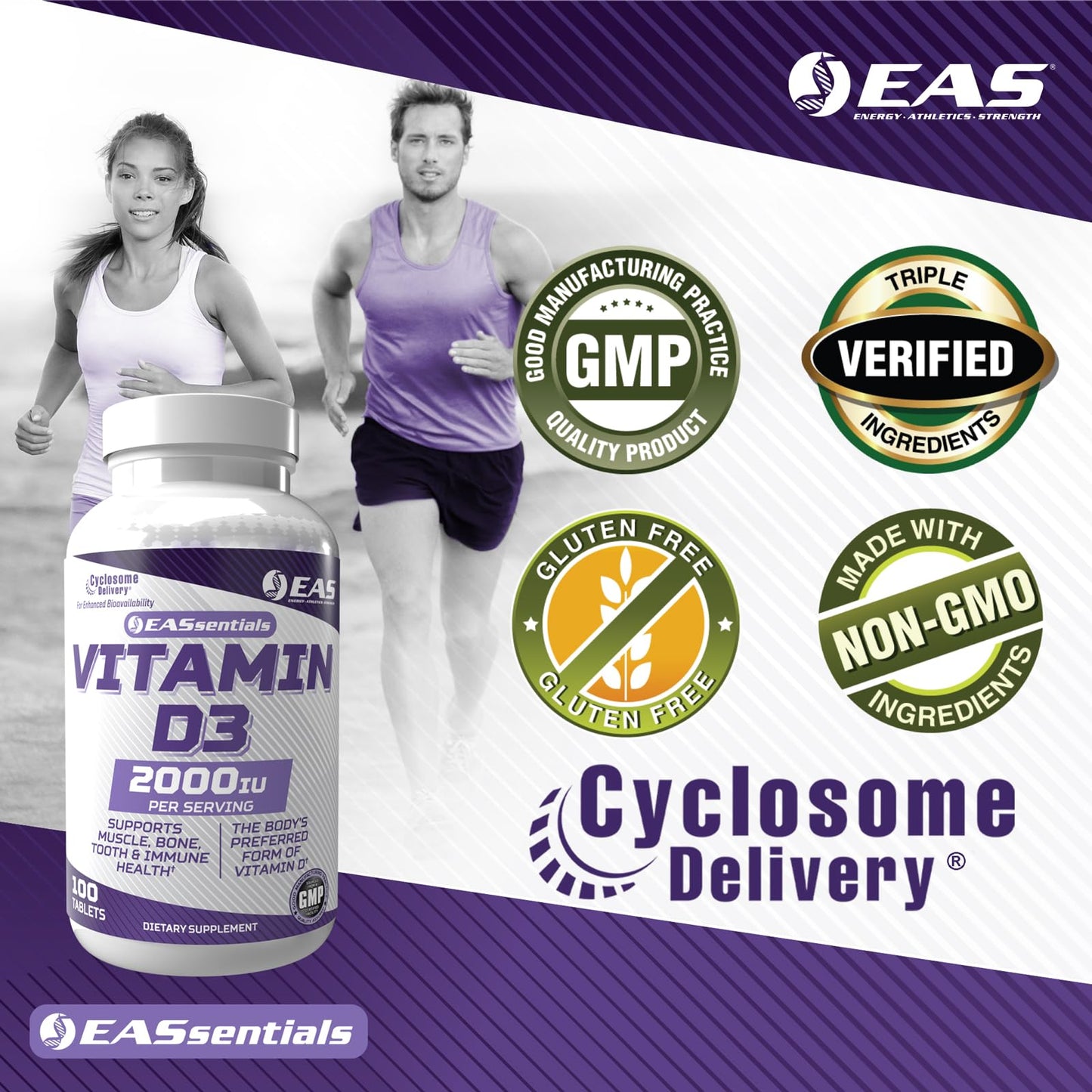 EAS Vitamina D3 tabletas en mano para salud inmunológica