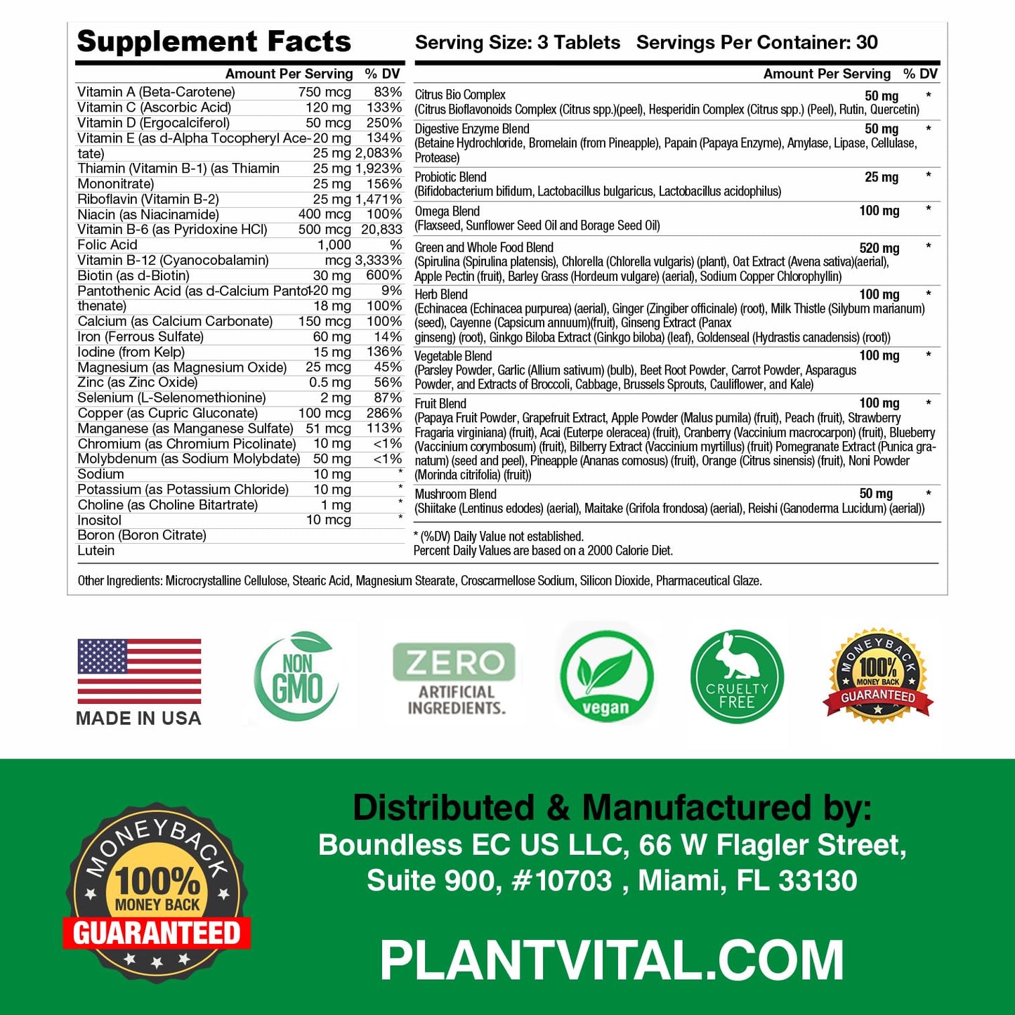 Eficacia diaria de multivitaminas Plantvital