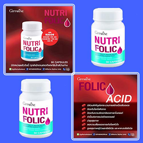 Embalaje y cápsulas Thai Giffarine Nutri Folic vitamina B