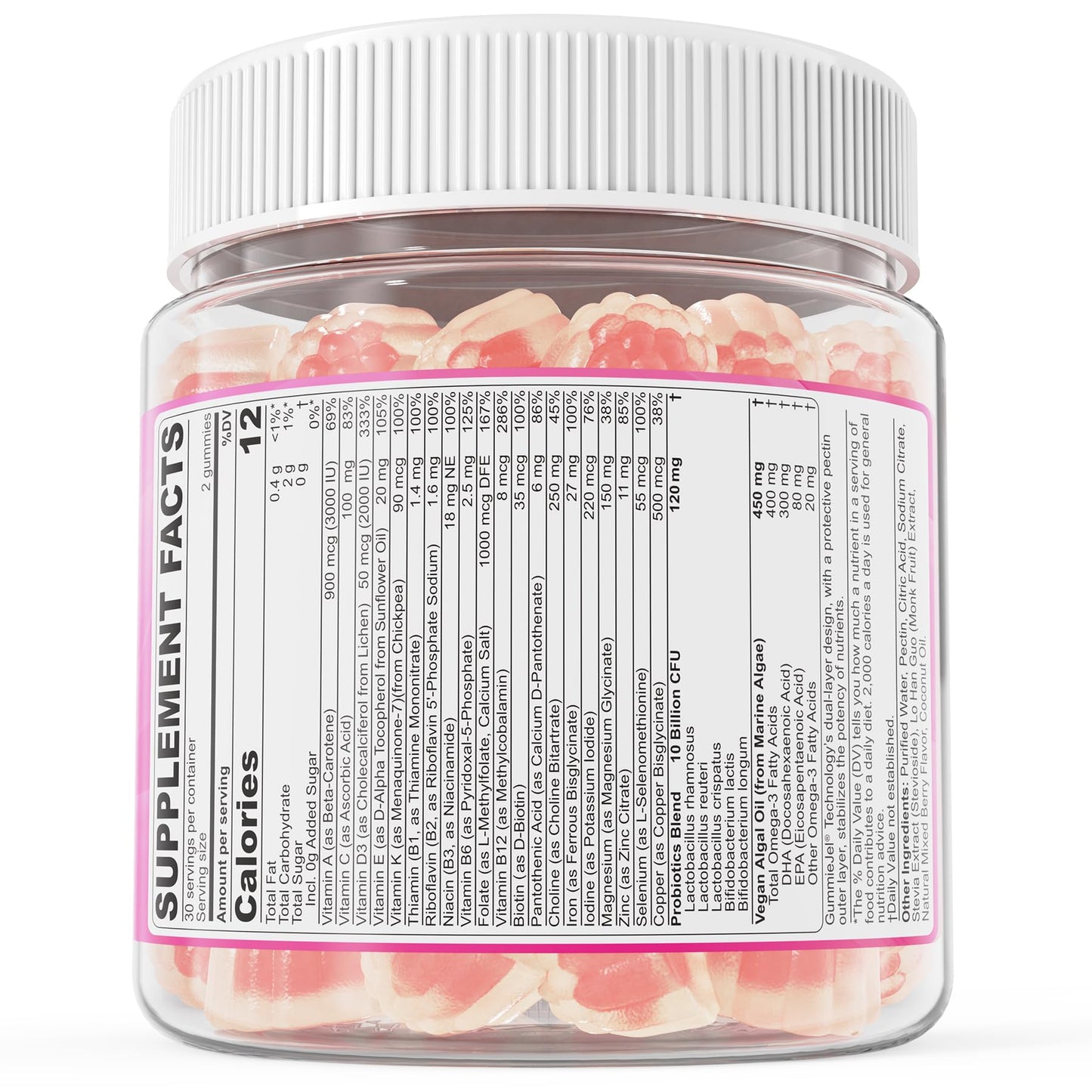 Embalaje frontal gomitas NEVISS prenatal y postnatal