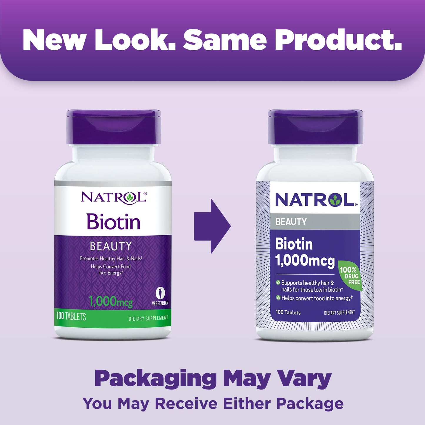 Embalaje de Natrol Biotina para salud de cabellos, piel y uñas