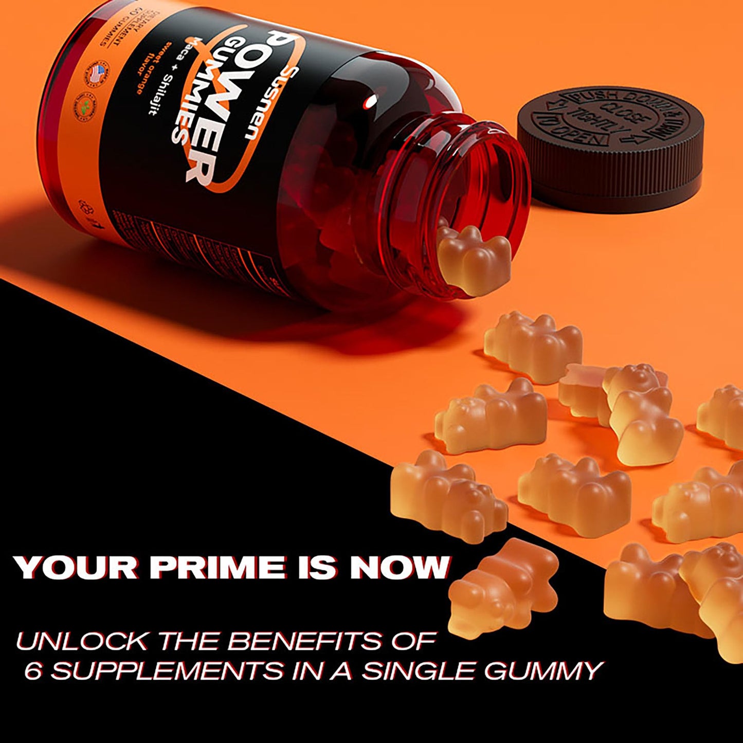 Embalaje trasero Susnen gummies maca y shilajit