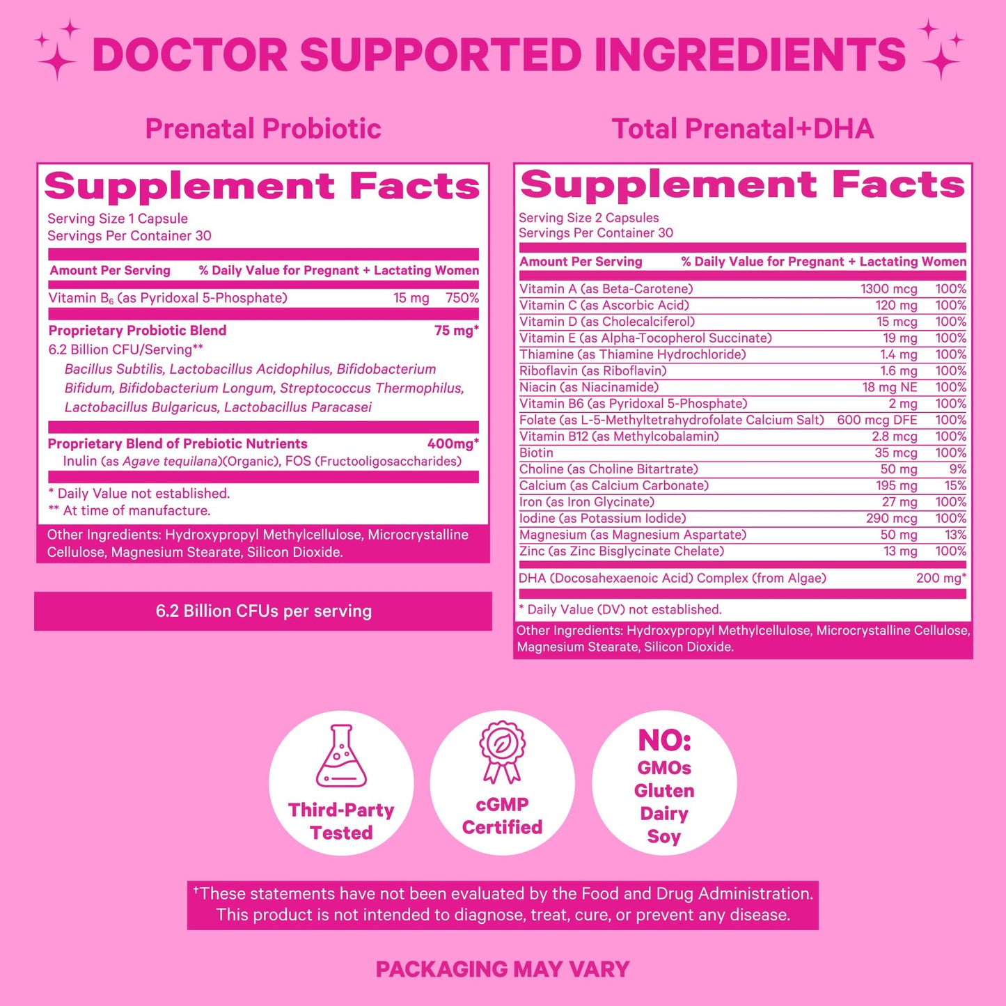 Empaque dúo vitaminas prenatales Pink Stork