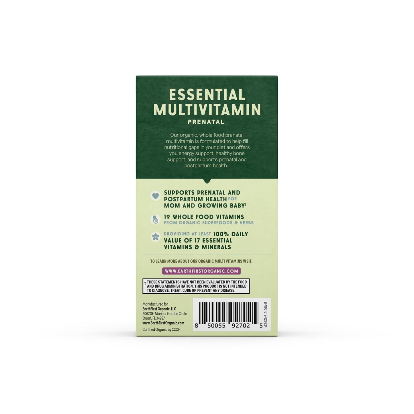 Empaque EarthFirst multivitaminas prenatales orgánicas