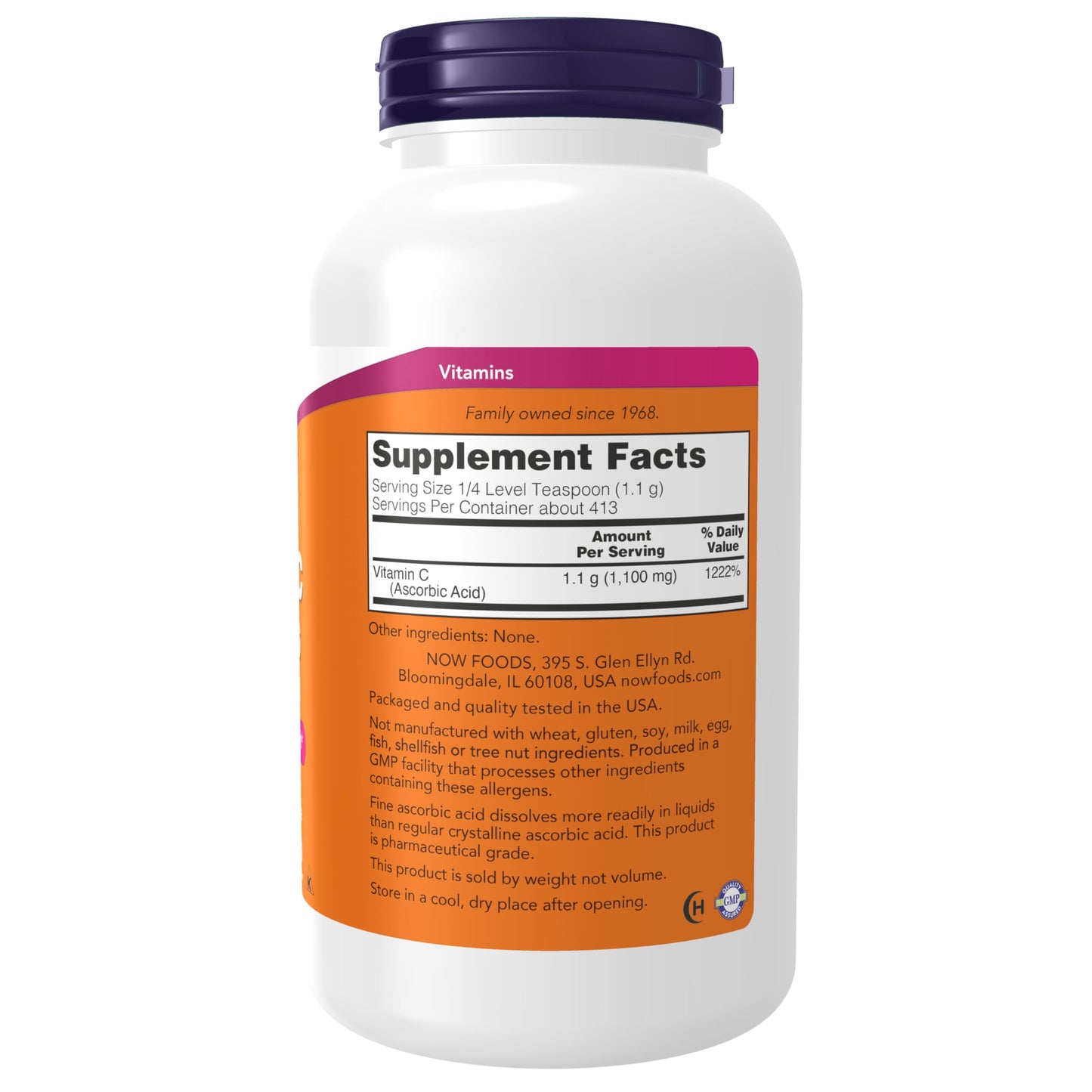 Empaque frontal NOW Foods polvo vitamina c antioxidante