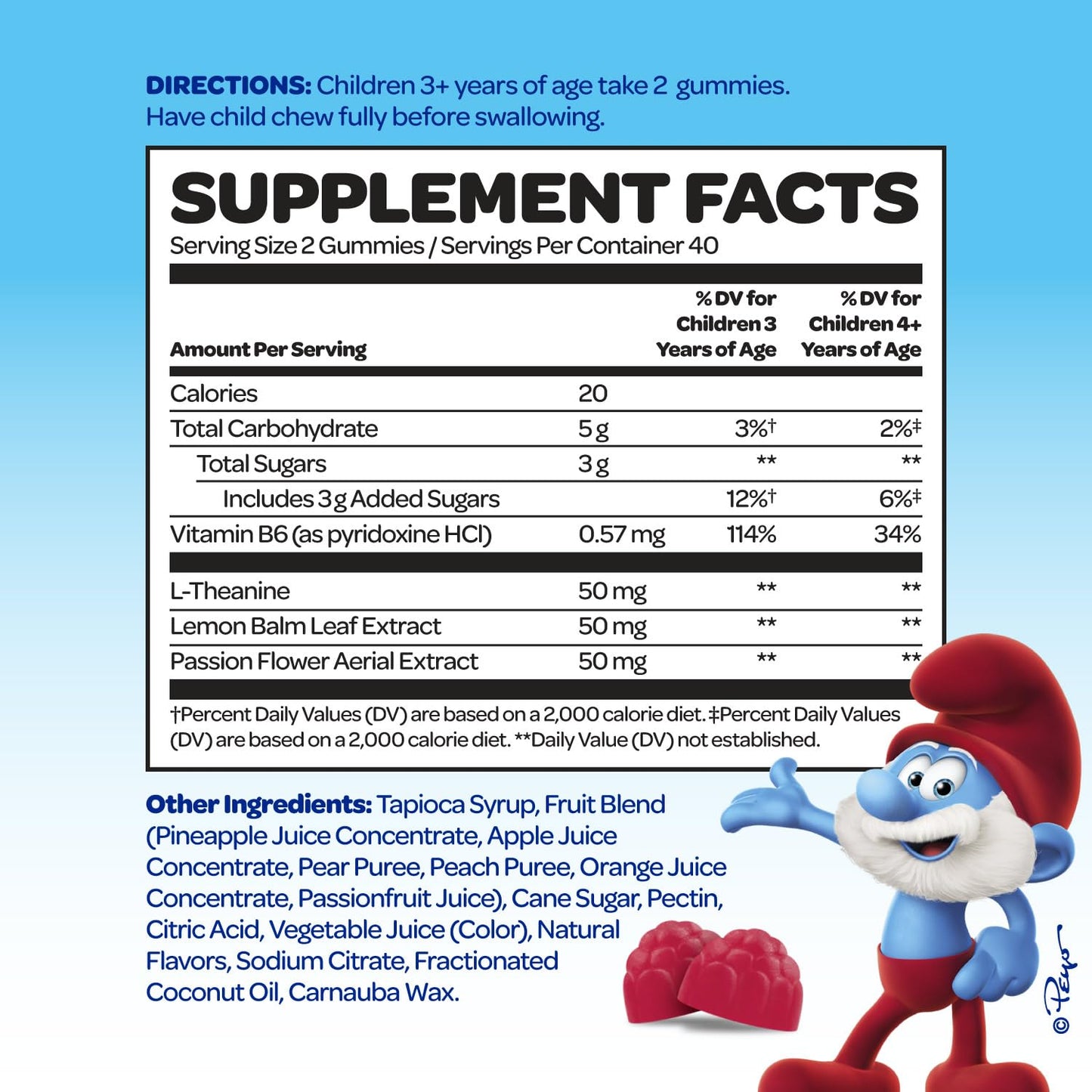 Empaque gomitas calmantes para niños Smurfs