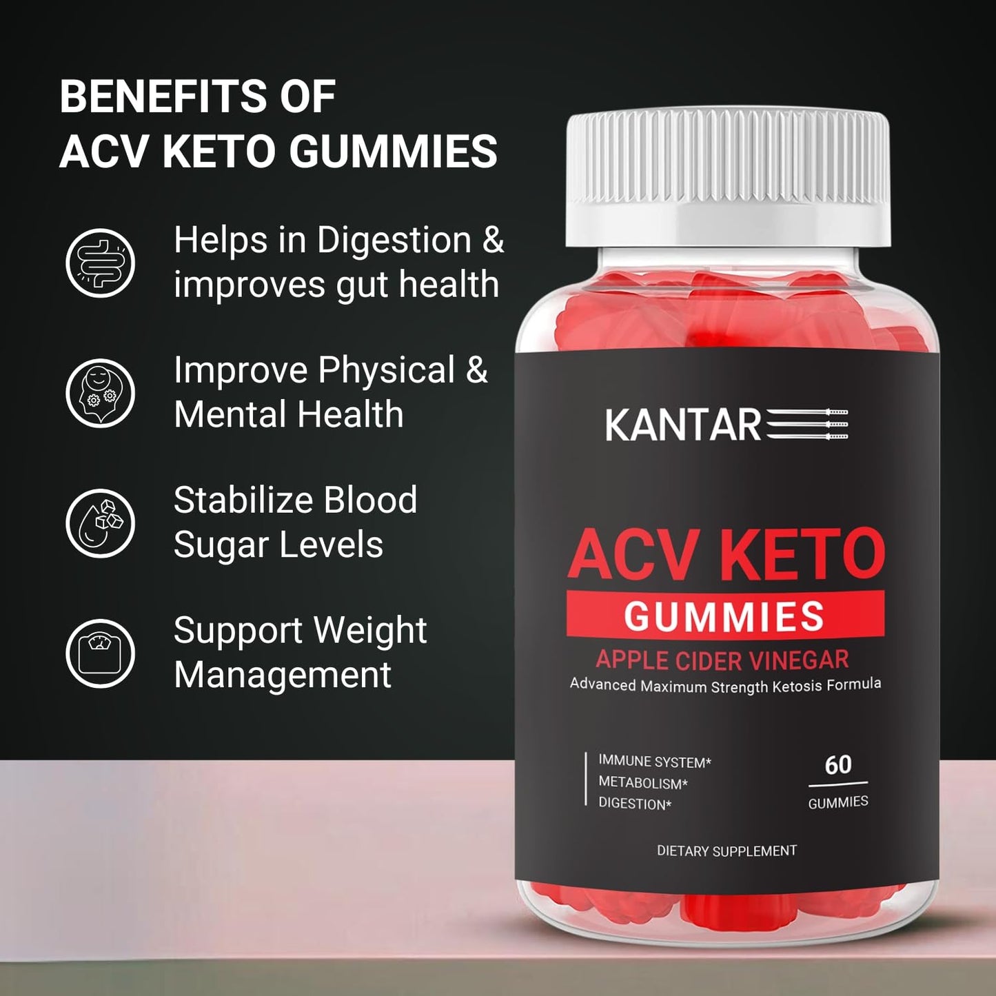 Empaque gomitas KANTAR ACV con vitaminas para keto