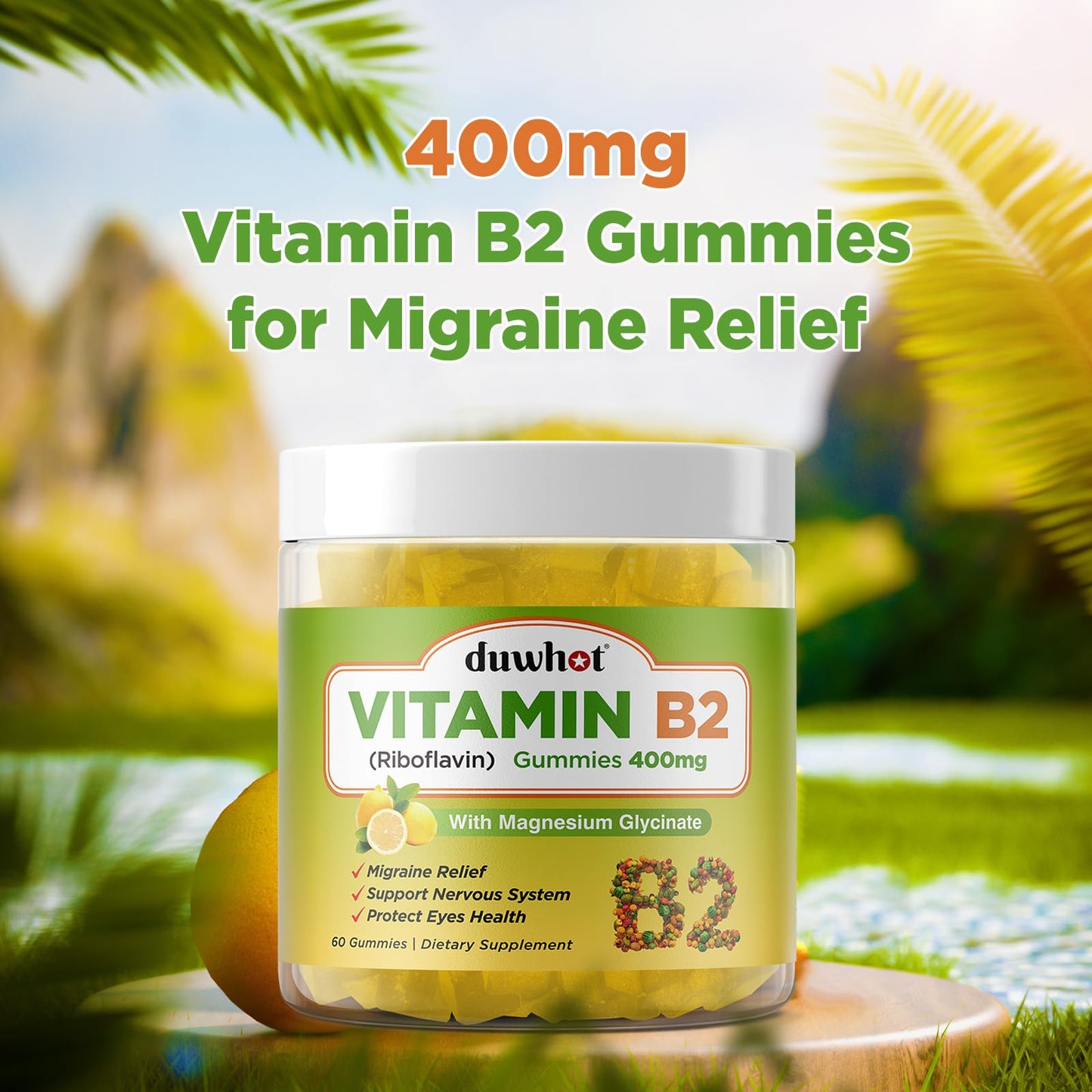 Empaque gomitas de vitamina b2 con magnesio duwhot sabor limón