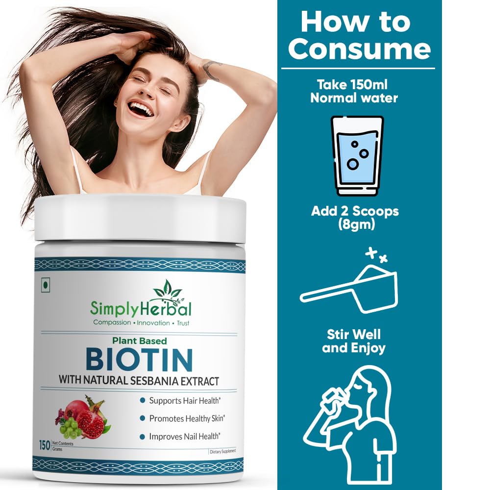 Empaque lateral de polvo Biotina Simply Herbal