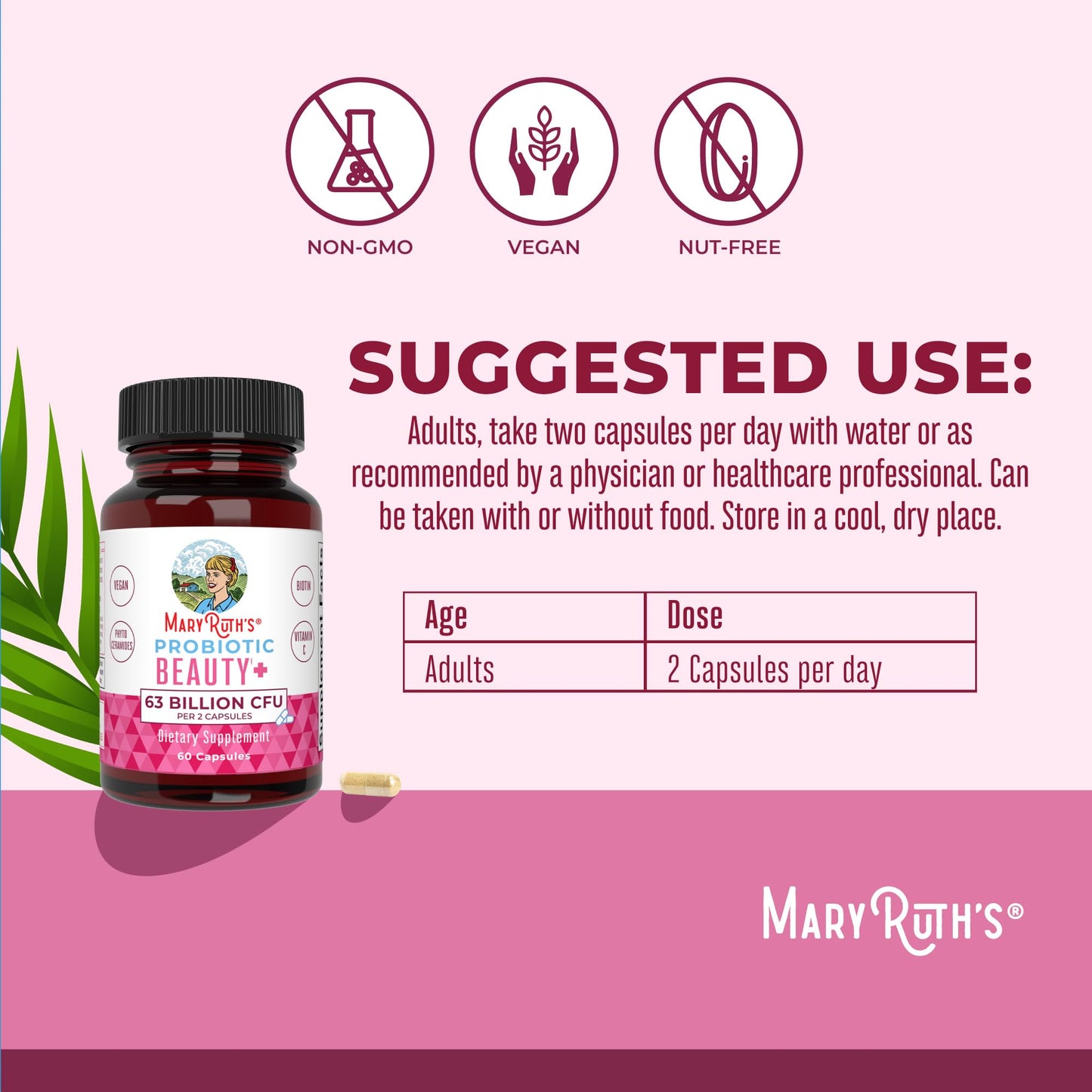 Empaque de MaryRuth's Probiotic Beauty+ con cápsulas y gomitas para piel